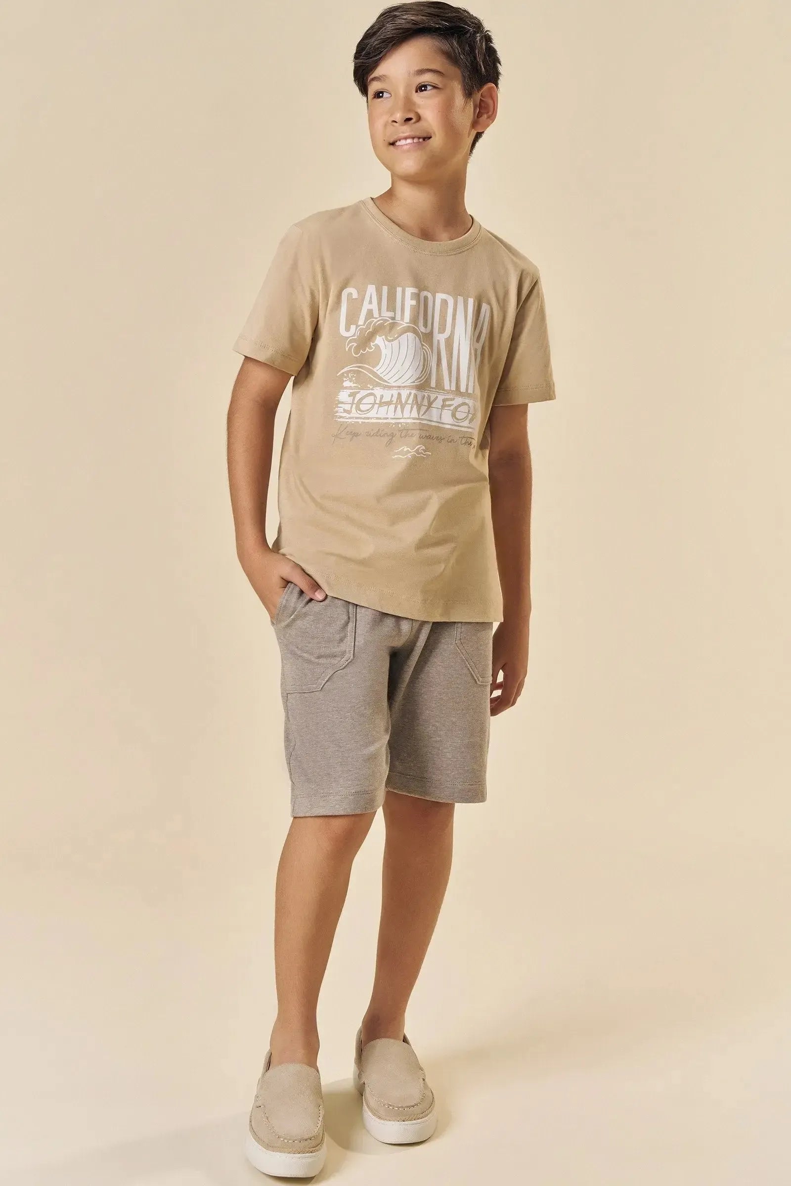 Conjunto de Camiseta em Meia Malha com Bermuda em Malha Active 84086 Johnny Fox Teen Menino