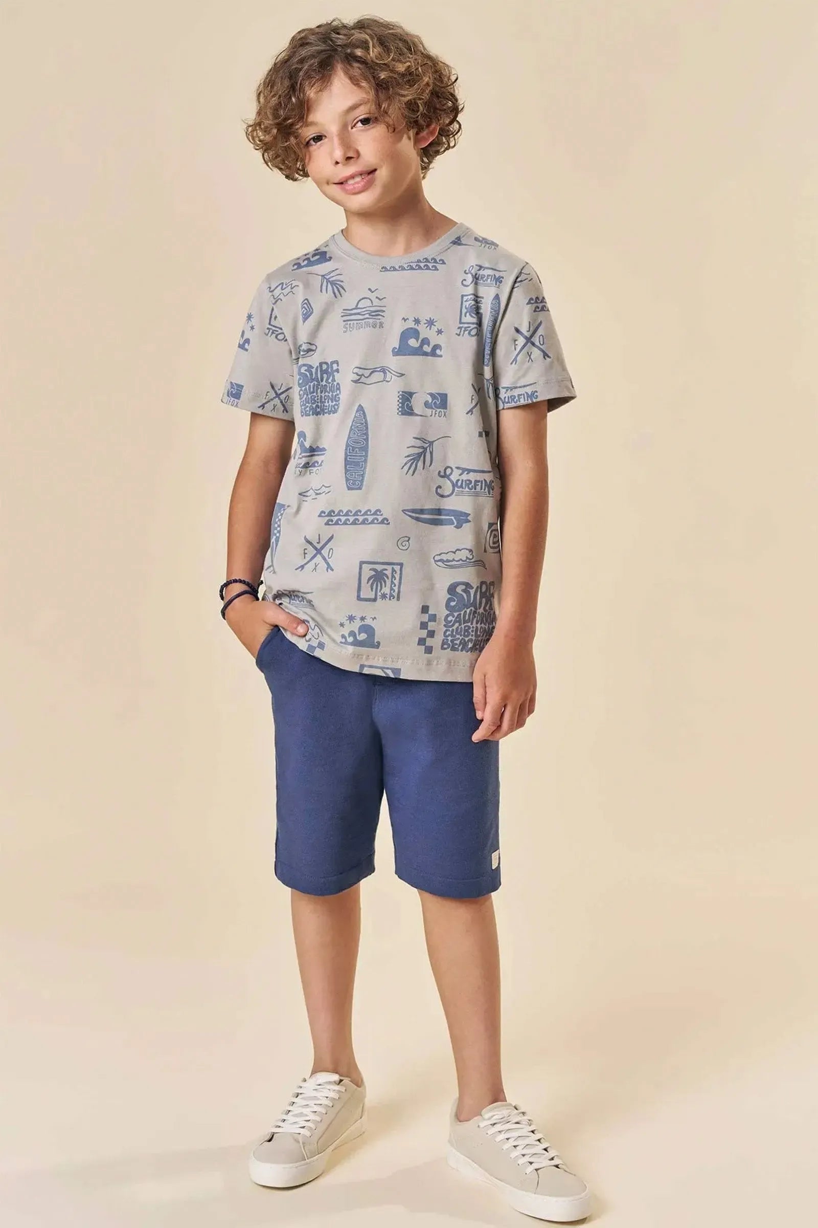 Conjunto de Camiseta em Meia Malha com Bermuda em Moletwill com Elastano 84068 Johnny Fox Teen Menino