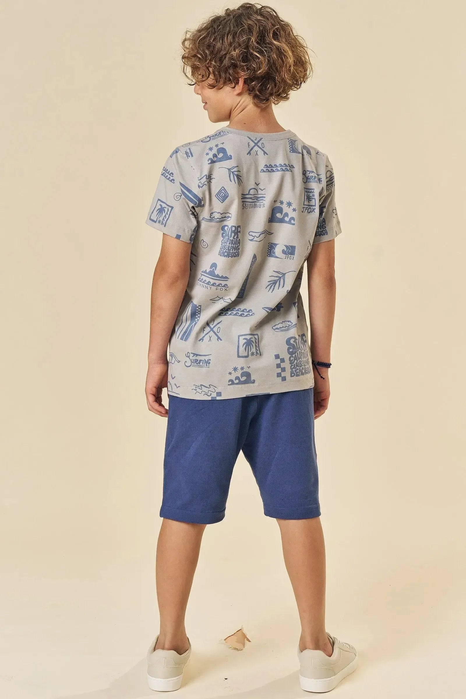 Conjunto de Camiseta em Meia Malha com Bermuda em Moletwill com Elastano 84068 Johnny Fox Teen Menino