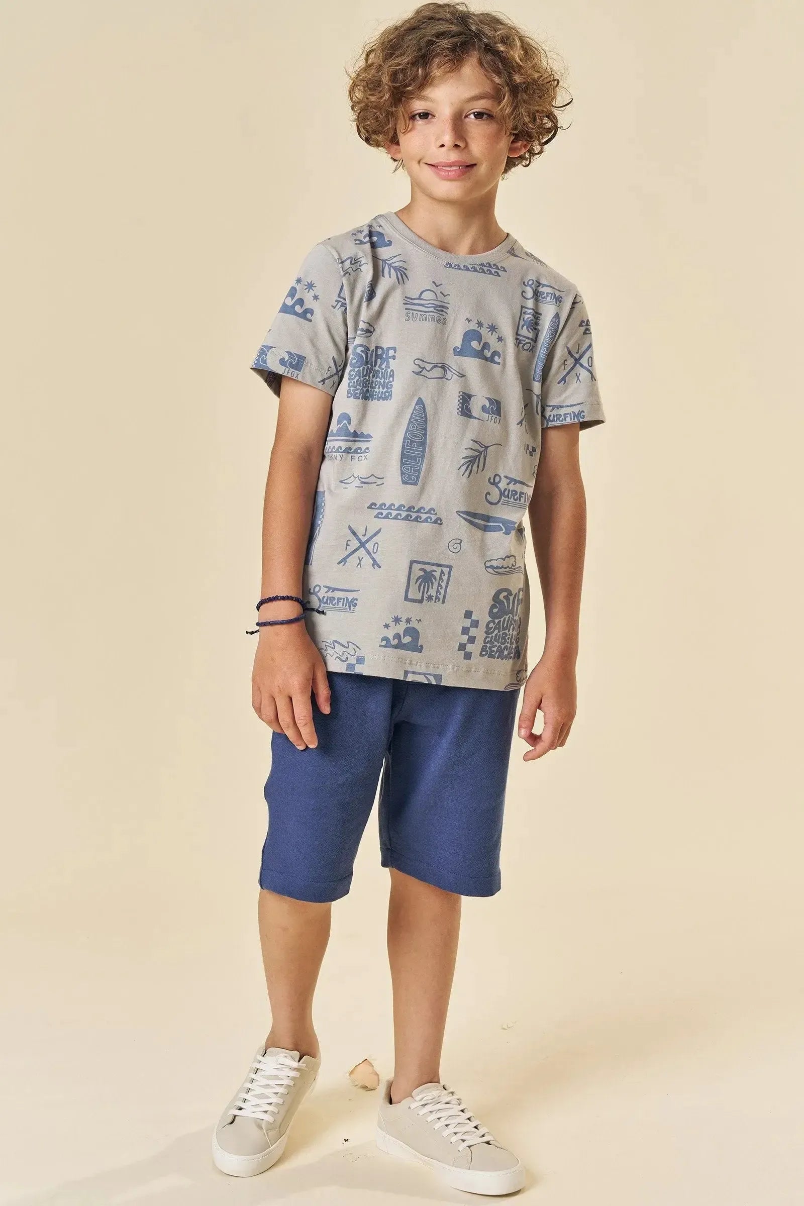 Conjunto de Camiseta em Meia Malha com Bermuda em Moletwill com Elastano 84068 Johnny Fox Teen Menino