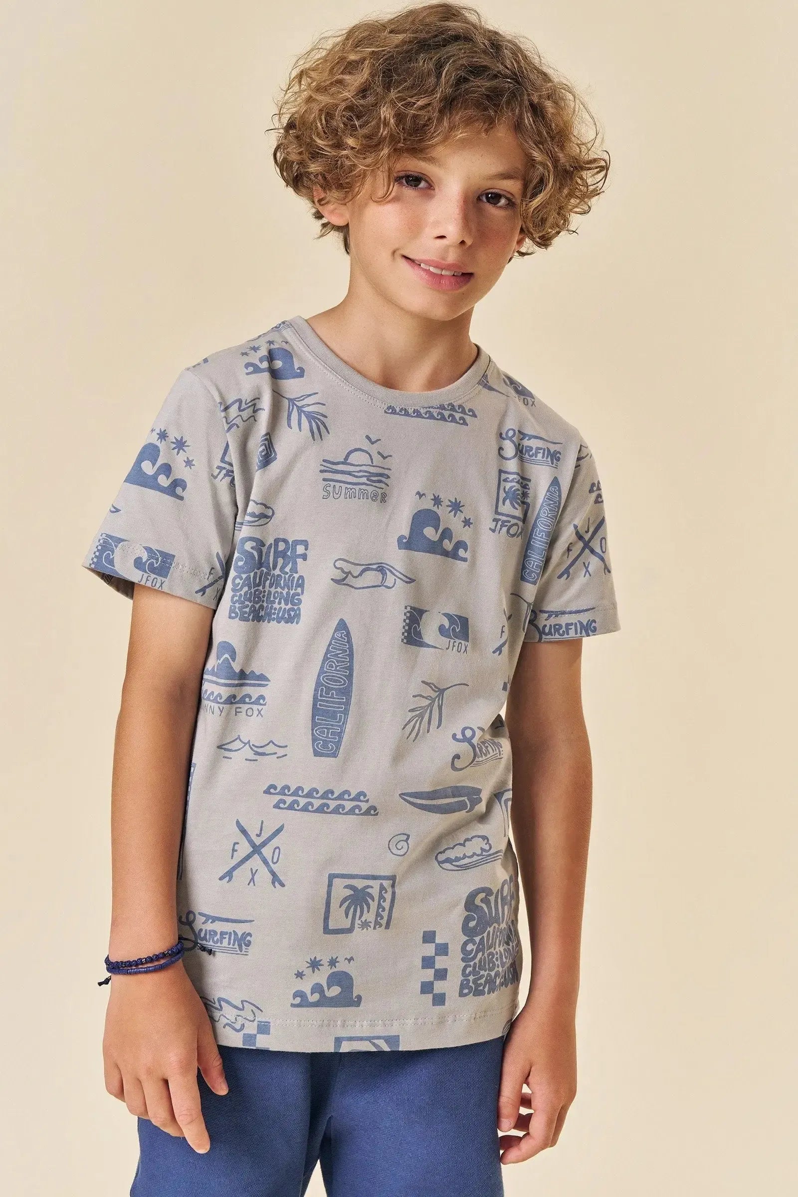 Conjunto de Camiseta em Meia Malha com Bermuda em Moletwill com Elastano 84068 Johnny Fox Teen Menino