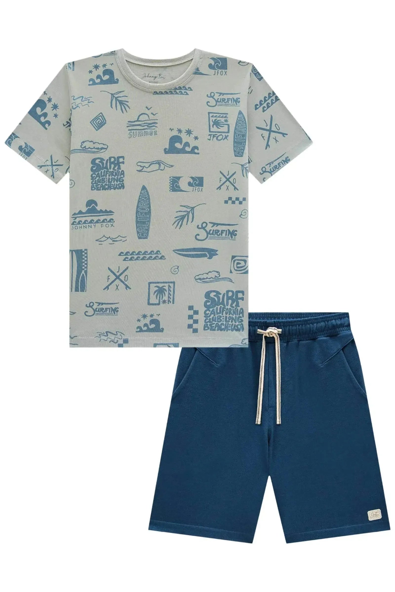 Conjunto de Camiseta em Meia Malha com Bermuda em Moletwill com Elastano 84068 Johnny Fox Teen Menino