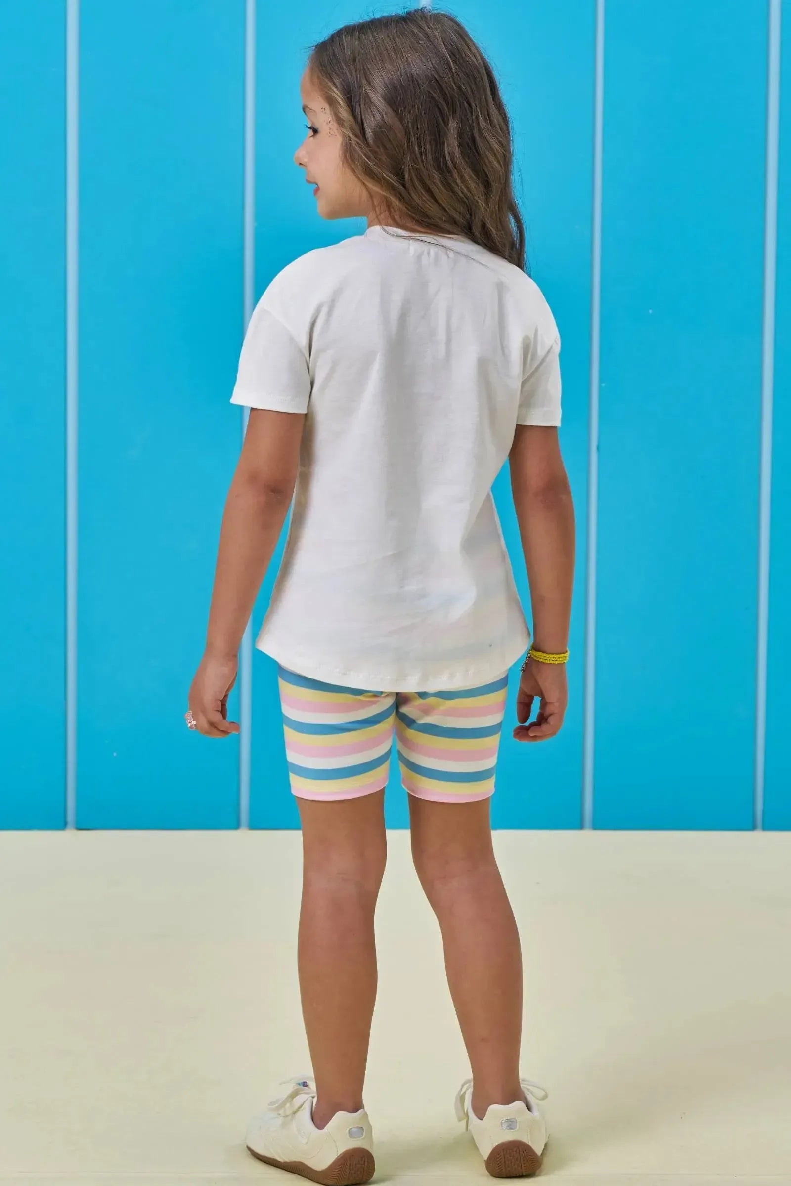 Conjunto de Camiseta em Meia Malha e Bermuda Biker em Molecotton 96368 Kukiê Infantil Menina