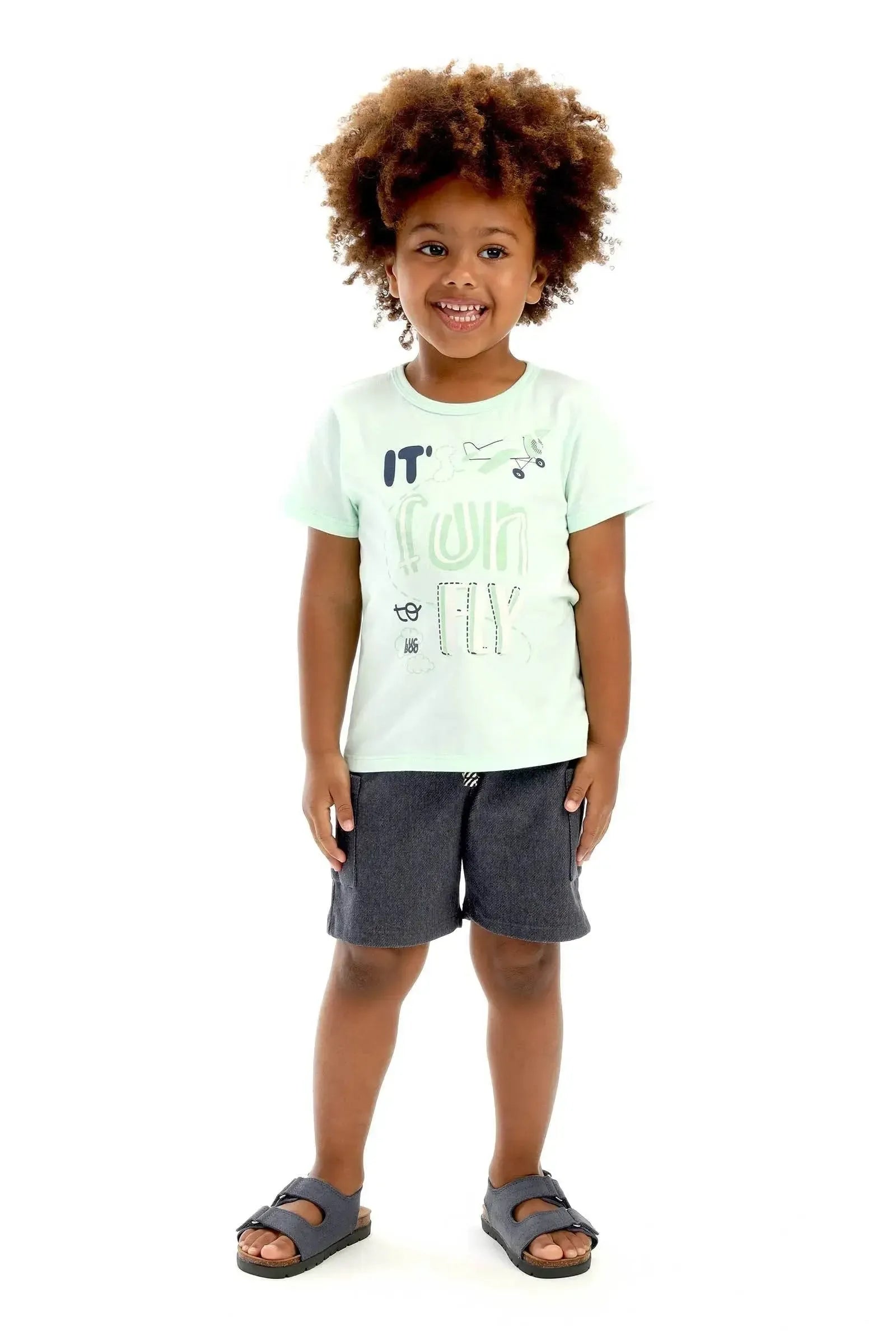 Conjunto de Camiseta em Meia Malha e Bermuda em Cotton Jeans com Elastano 94556 LucBoo Infantil Menino