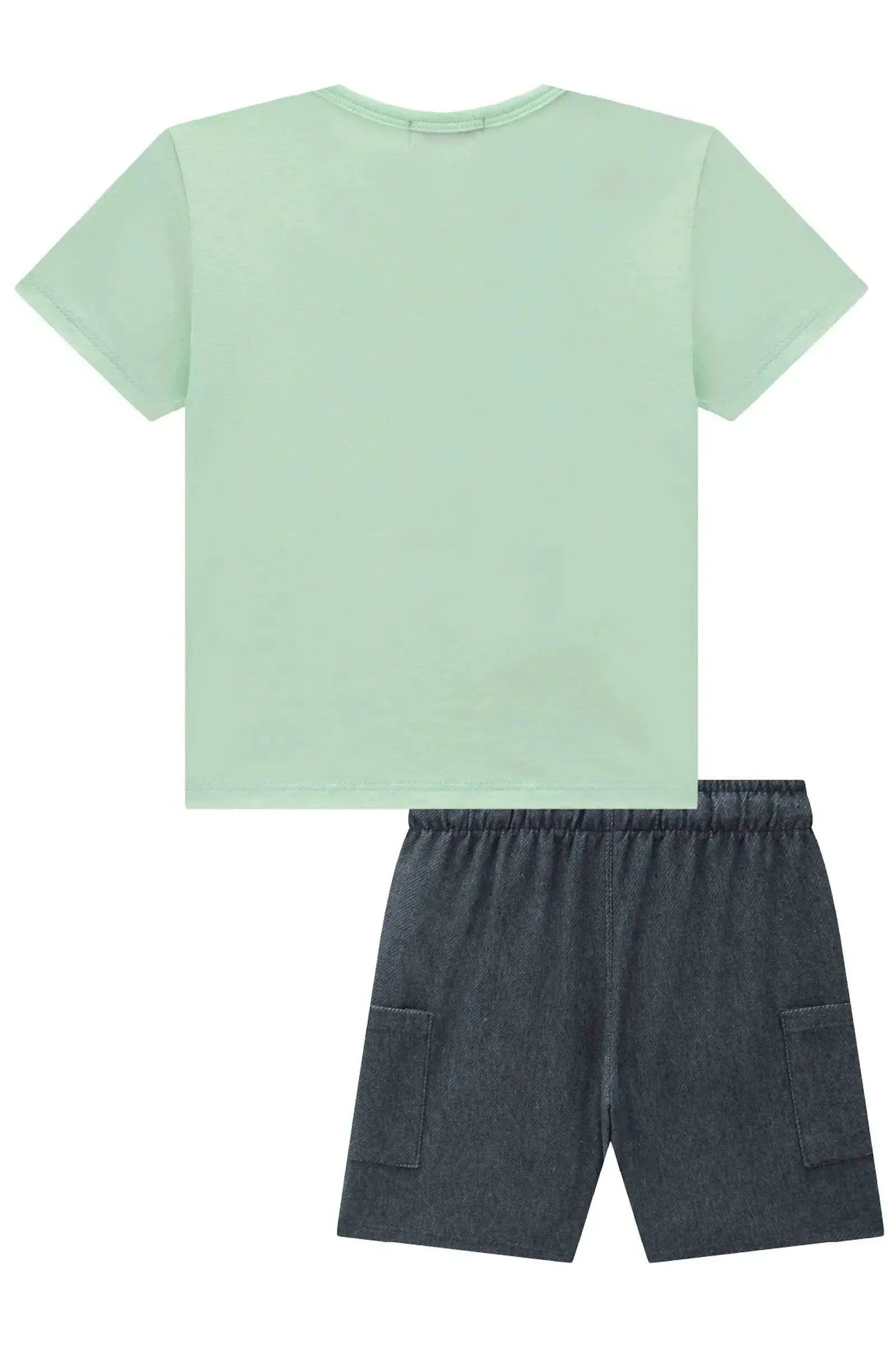 Conjunto de Camiseta em Meia Malha e Bermuda em Cotton Jeans com Elastano 94556 LucBoo Infantil Menino