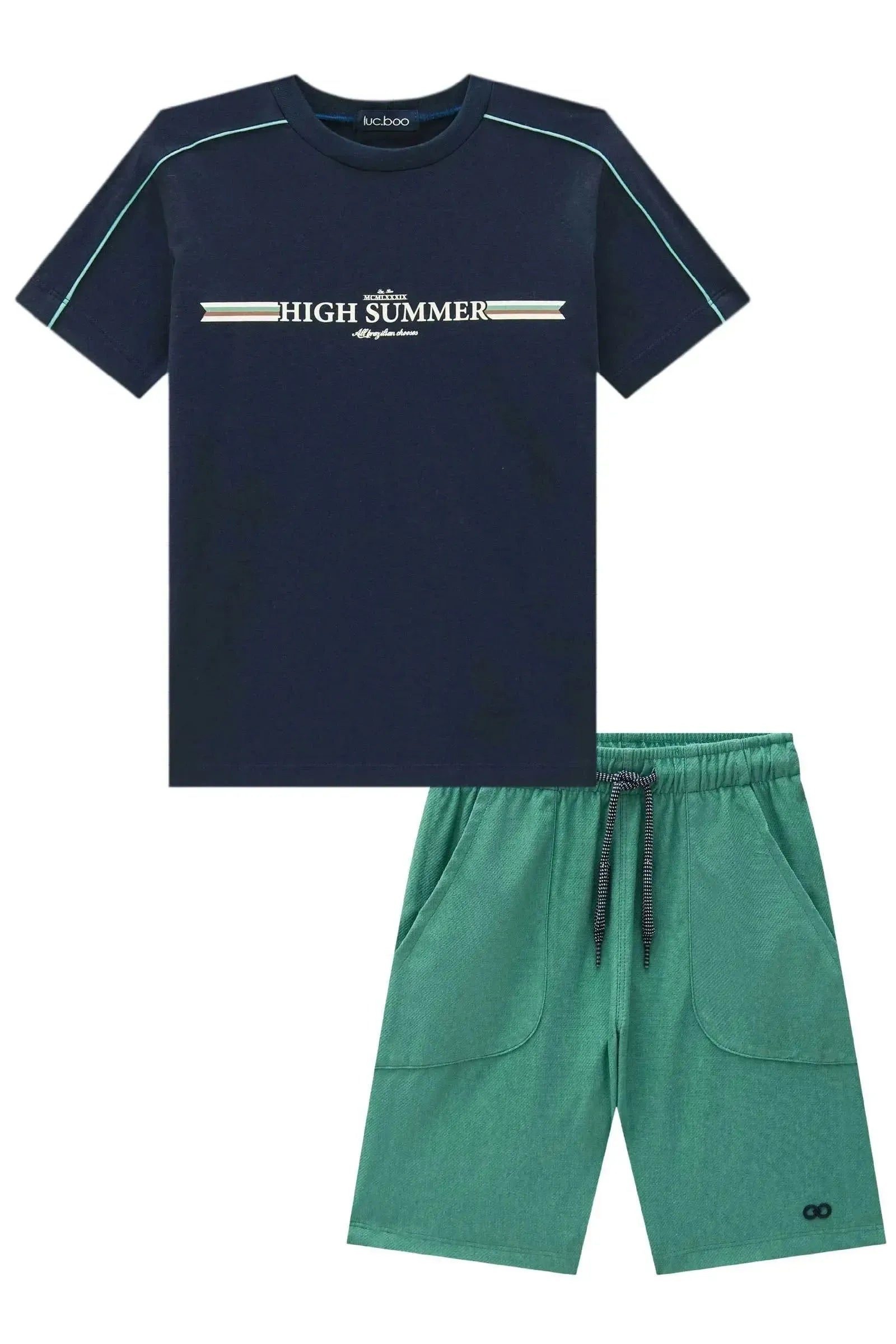 Conjunto de Camiseta em Meia Malha e Bermuda em Cotton Jeans com Elastano 96994 LucBoo Infantil Menino