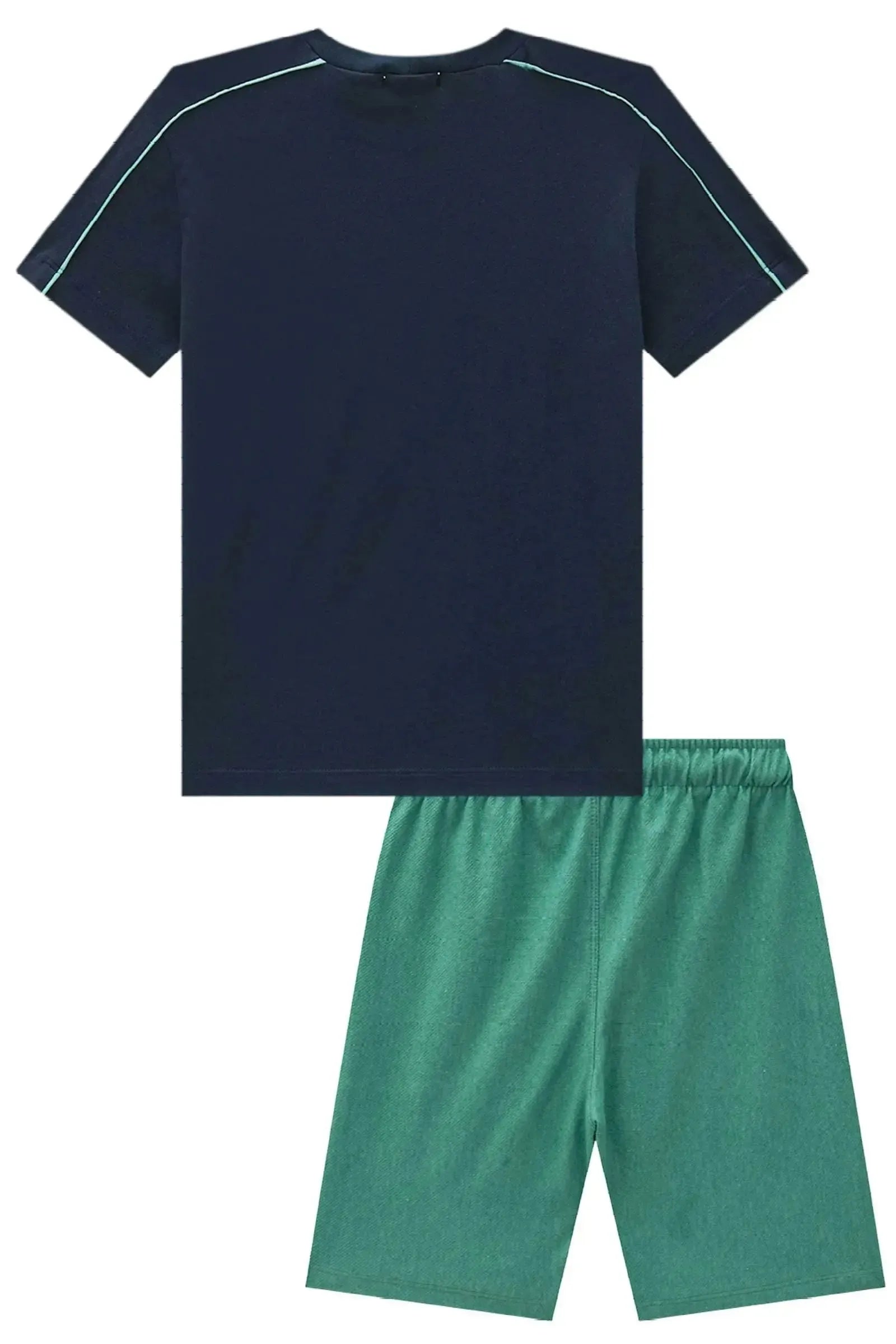 Conjunto de Camiseta em Meia Malha e Bermuda em Cotton Jeans com Elastano 96994 LucBoo Infantil Menino