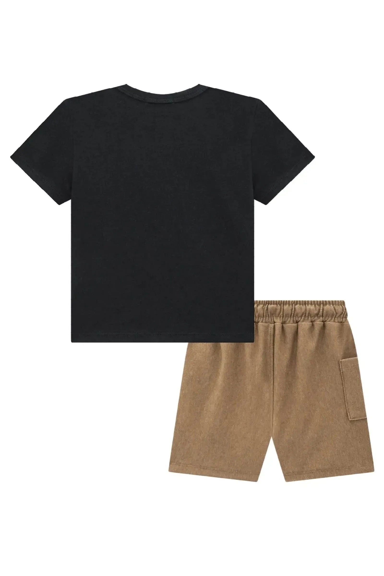 Conjunto de Camiseta em Meia Malha e Bermuda em Cotton Jeans com Elastano 97266 LucBoo Bebê Menino