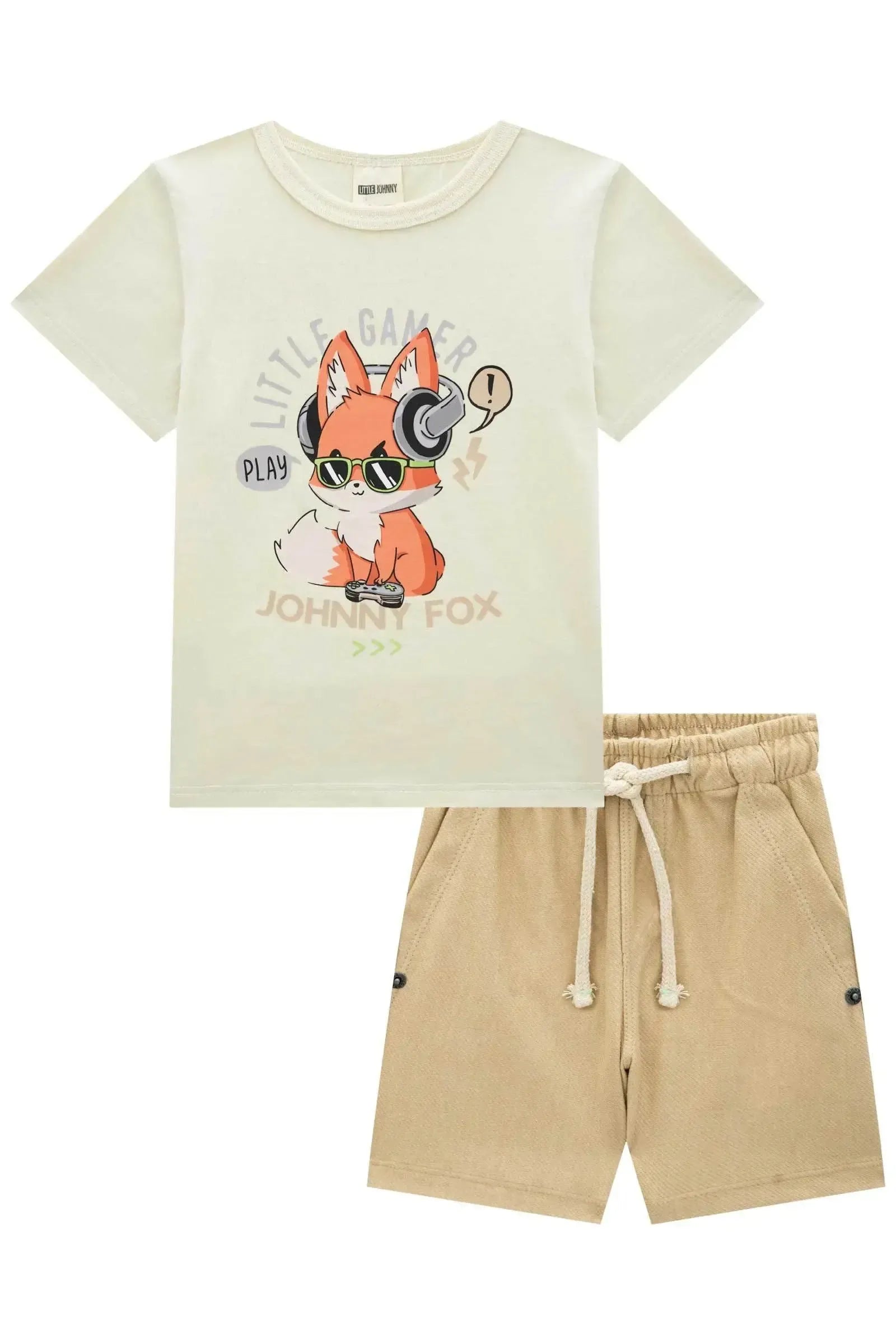 Conjunto de Camiseta em Meia Malha e Bermuda em Cotton Jeans com Elastano 84684 Johnny Fox Bebê Menino