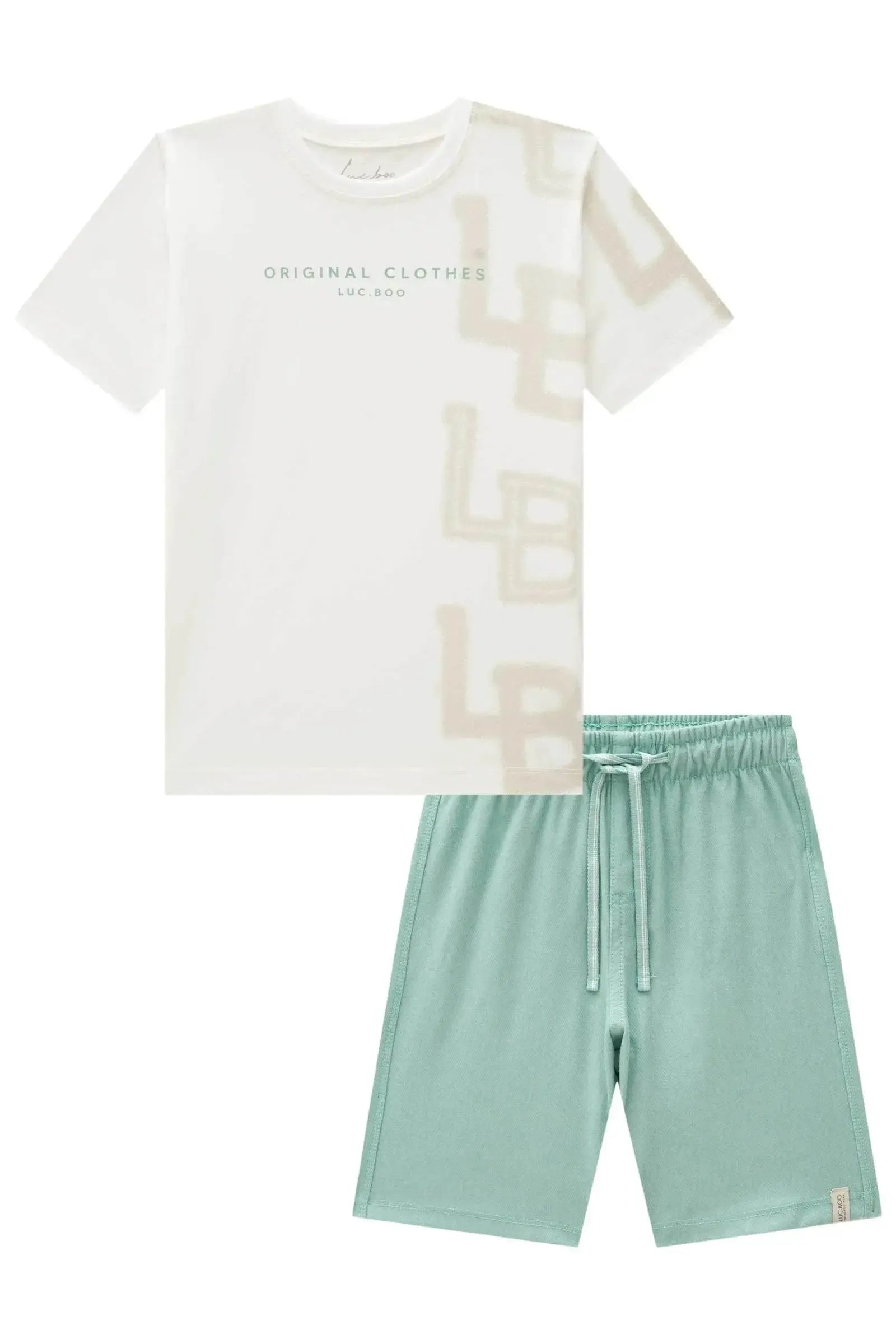 Conjunto de Camiseta em Meia Malha e Bermuda em Cotton Jeans com Elastano 84790 LucBoo Infantil Menino