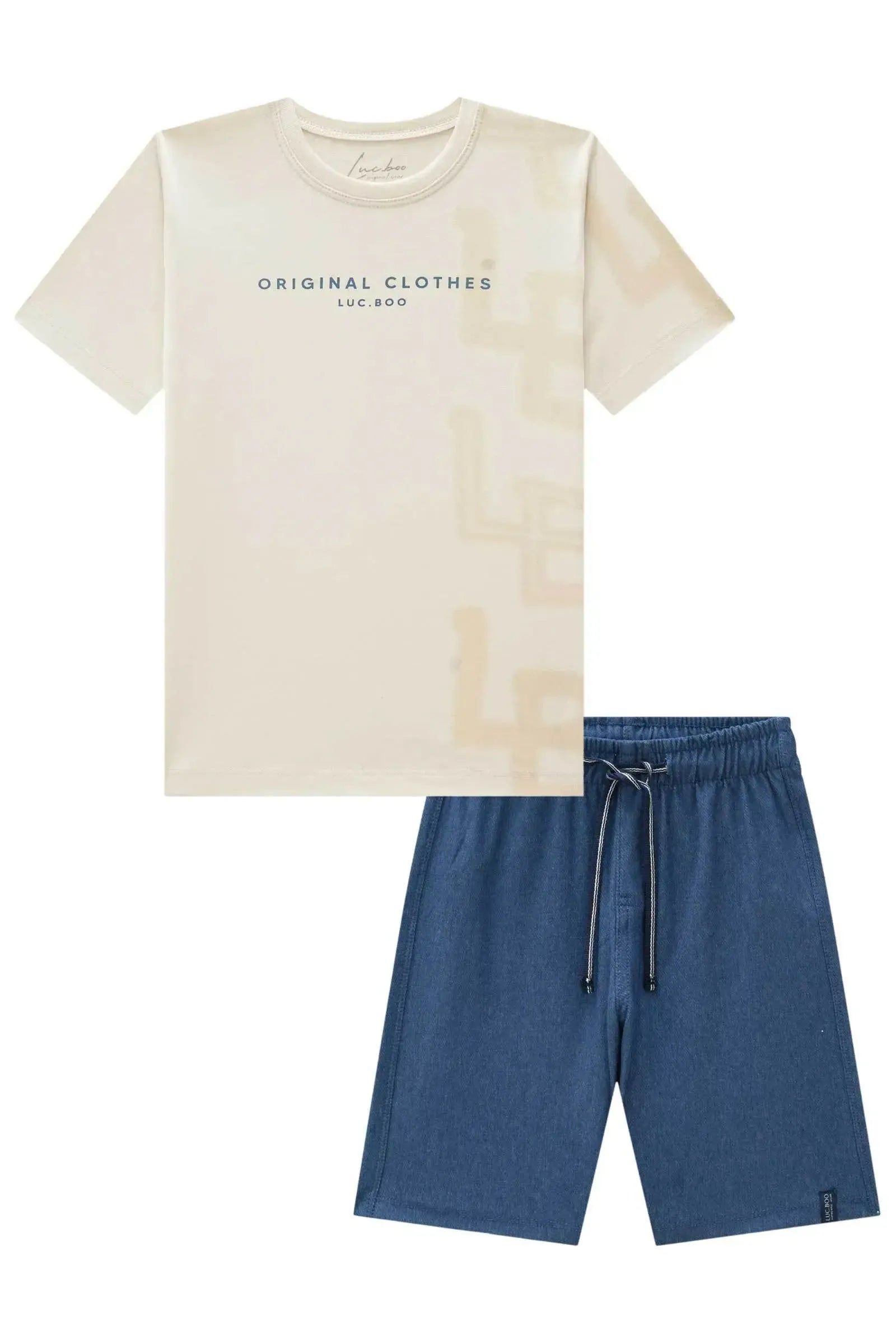Conjunto de Camiseta em Meia Malha e Bermuda em Cotton Jeans com Elastano 84790 LucBoo Infantil Menino