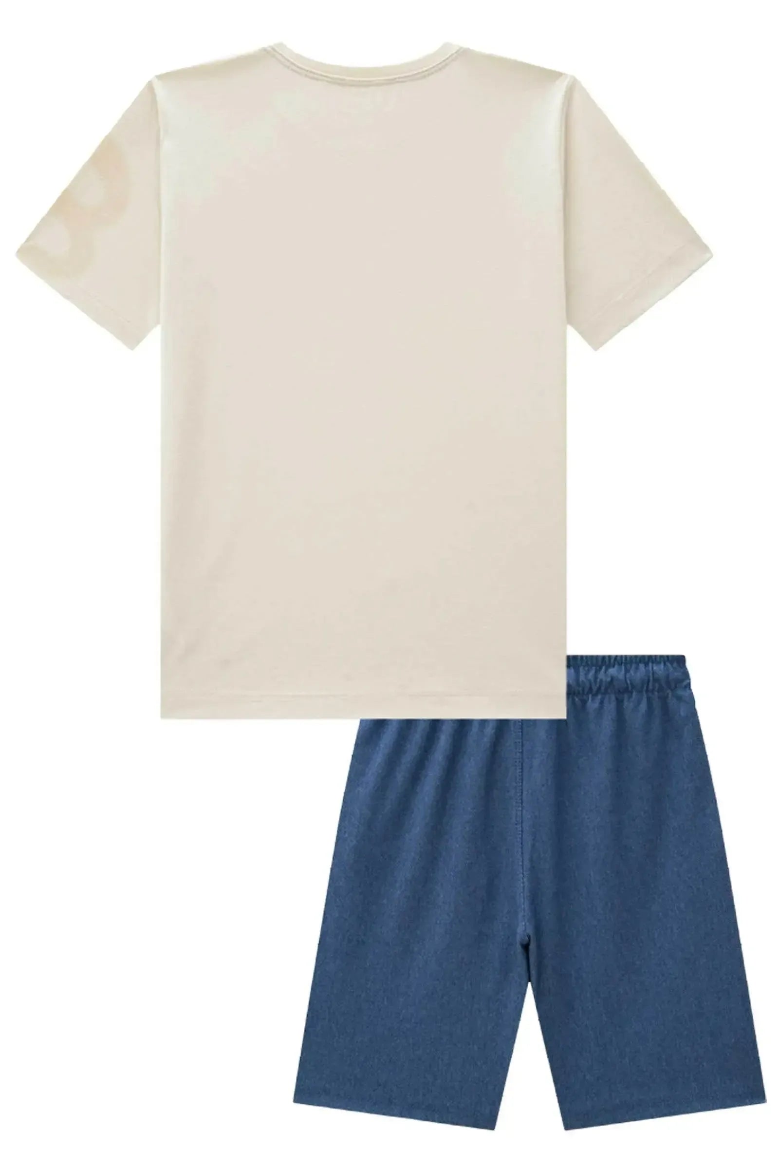 Conjunto de Camiseta em Meia Malha e Bermuda em Cotton Jeans com Elastano 84790 LucBoo Infantil Menino