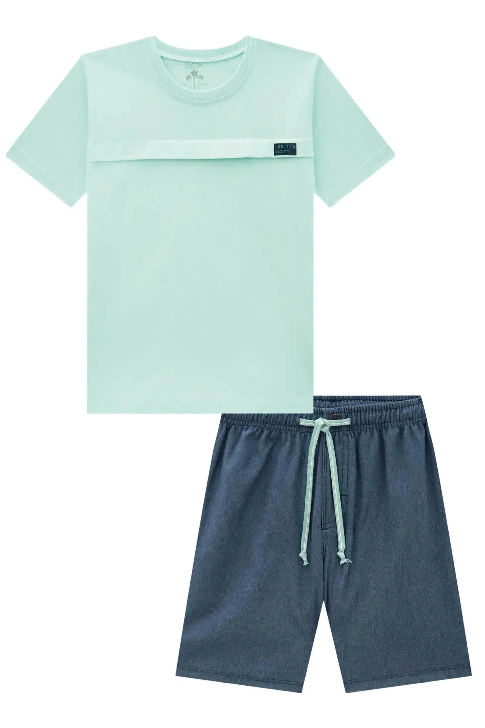 Conjunto de Camiseta em Meia Malha e Bermuda em Cotton Jeans com Elastano 86585 LucBoo Infantil Menino