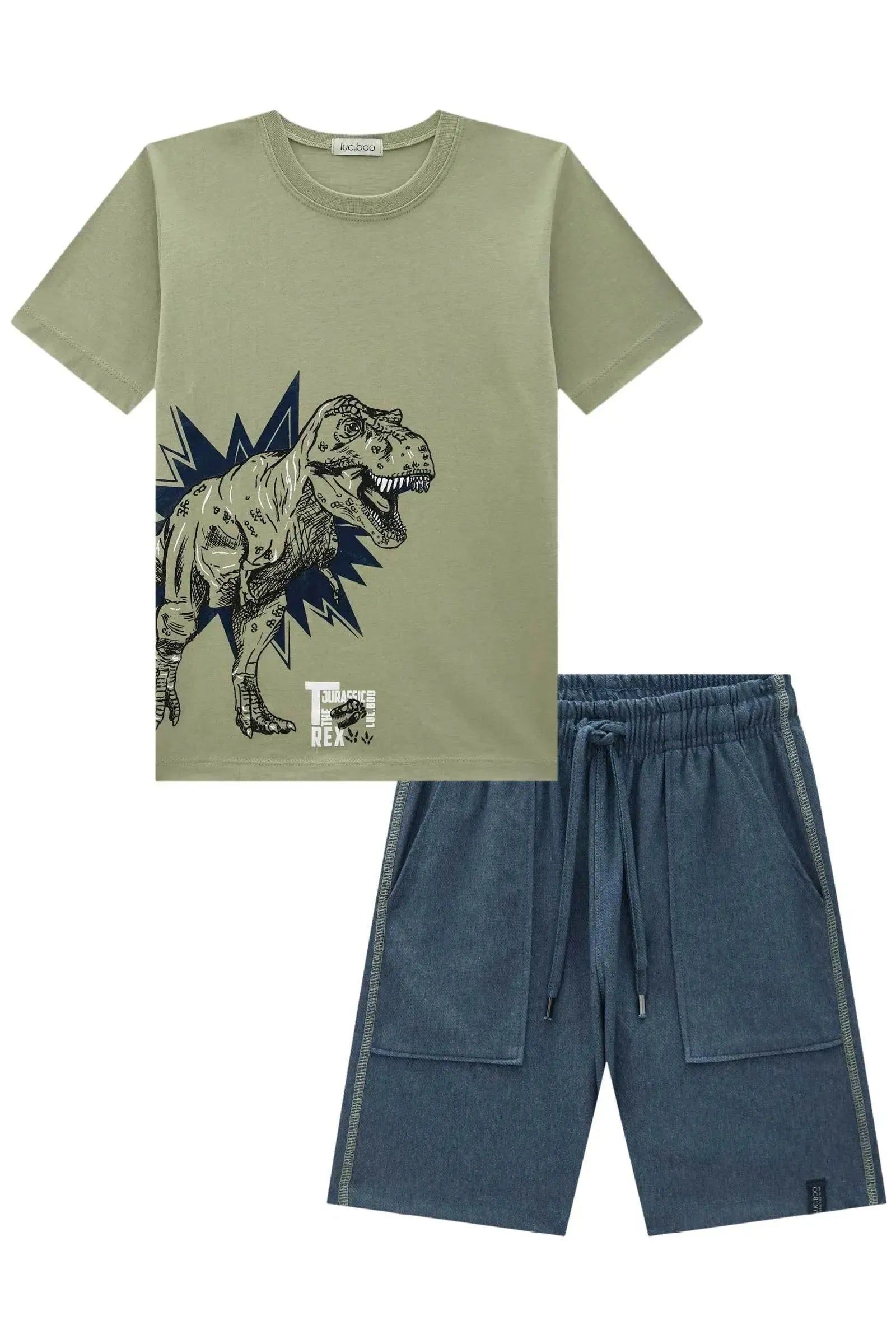 Conjunto de Camiseta em Meia Malha e Bermuda em Cotton Jeans com Elastano 87590 LucBoo Infantil Menino