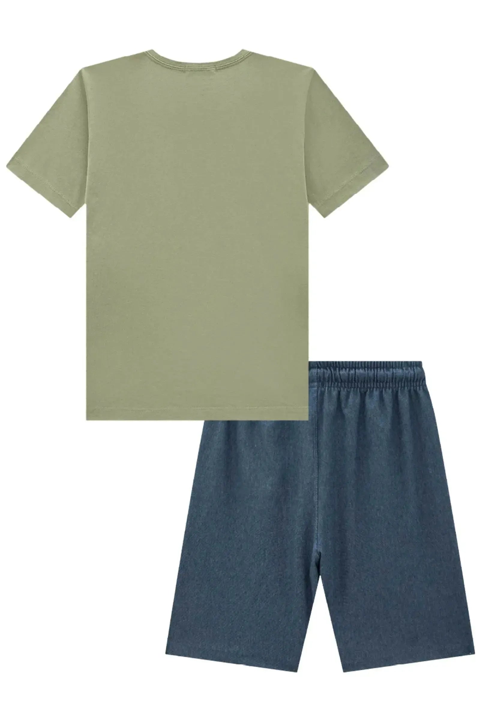 Conjunto de Camiseta em Meia Malha e Bermuda em Cotton Jeans com Elastano 87590 LucBoo Infantil Menino