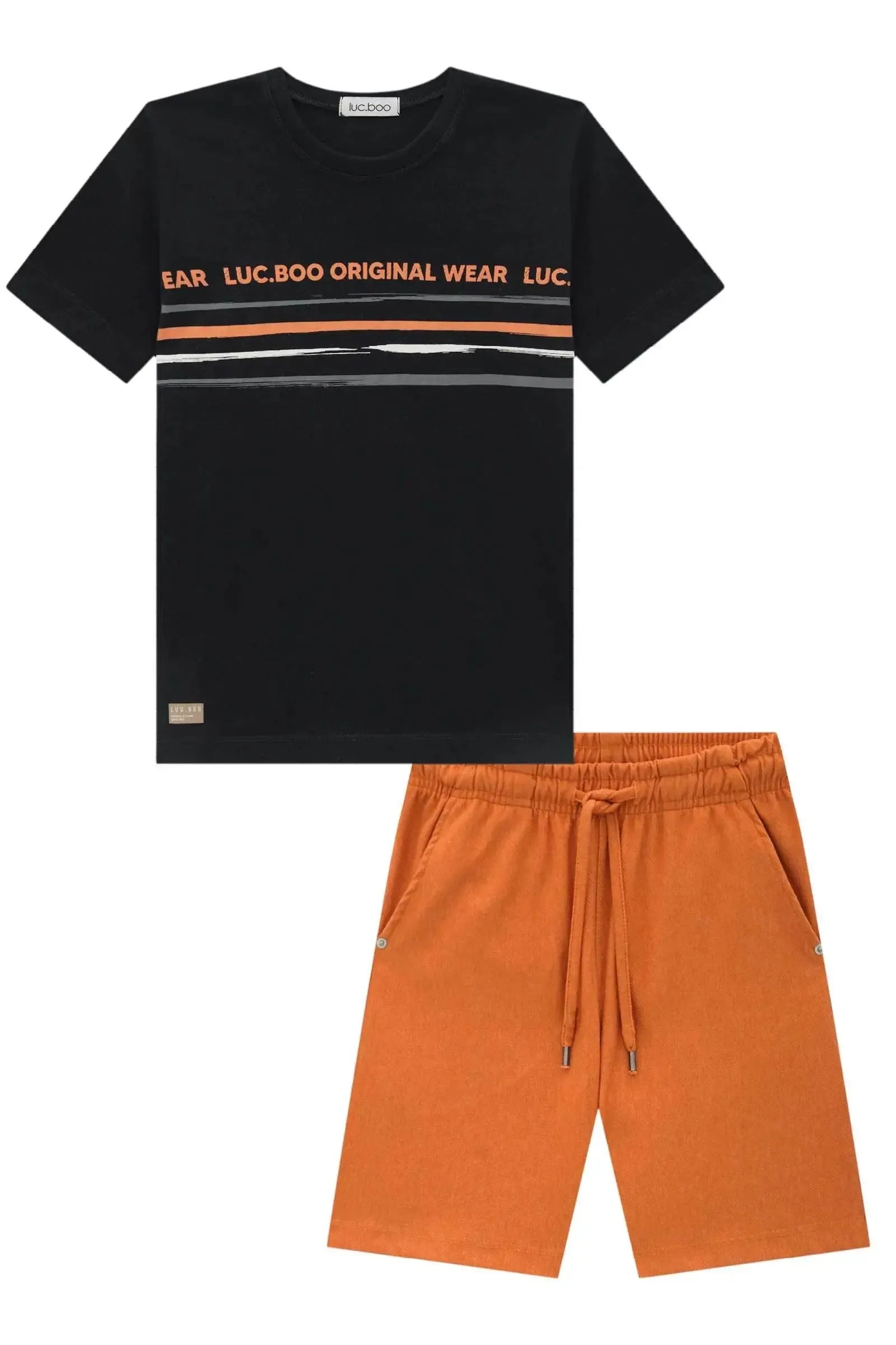 Conjunto de Camiseta em Meia Malha e Bermuda em Cotton Jeans com Elastano 87601 LucBoo Infantil Menino