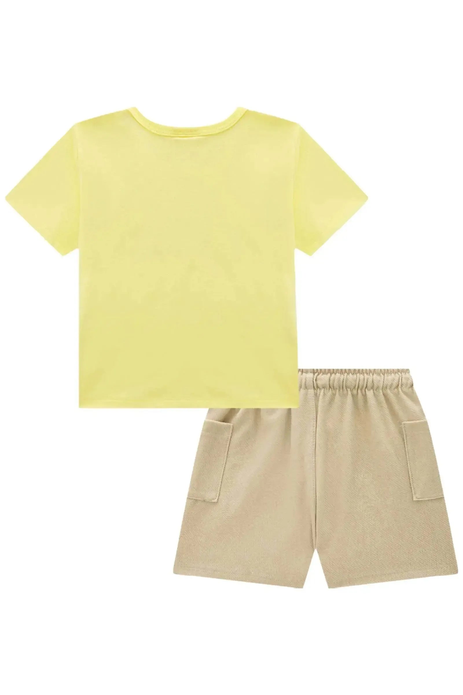 Conjunto de Camiseta em Meia Malha e Bermuda em Cotton Jeans com Elastano 87909 LucBoo Bebê Menino