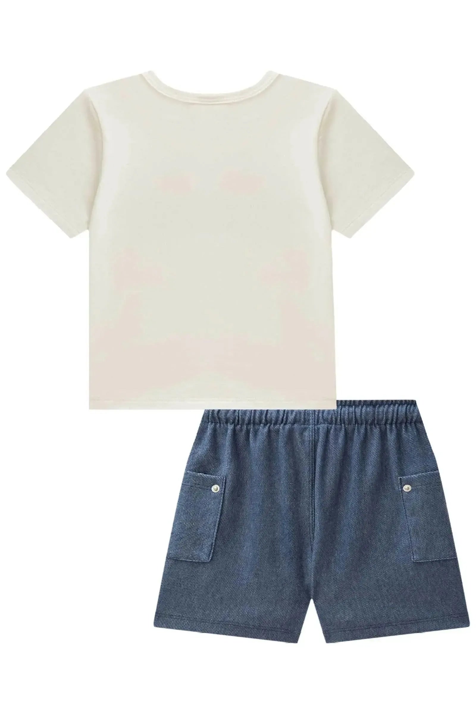 Conjunto de Camiseta em Meia Malha e Bermuda em Cotton Jeans com Elastano 88661 LucBoo Bebê Menino