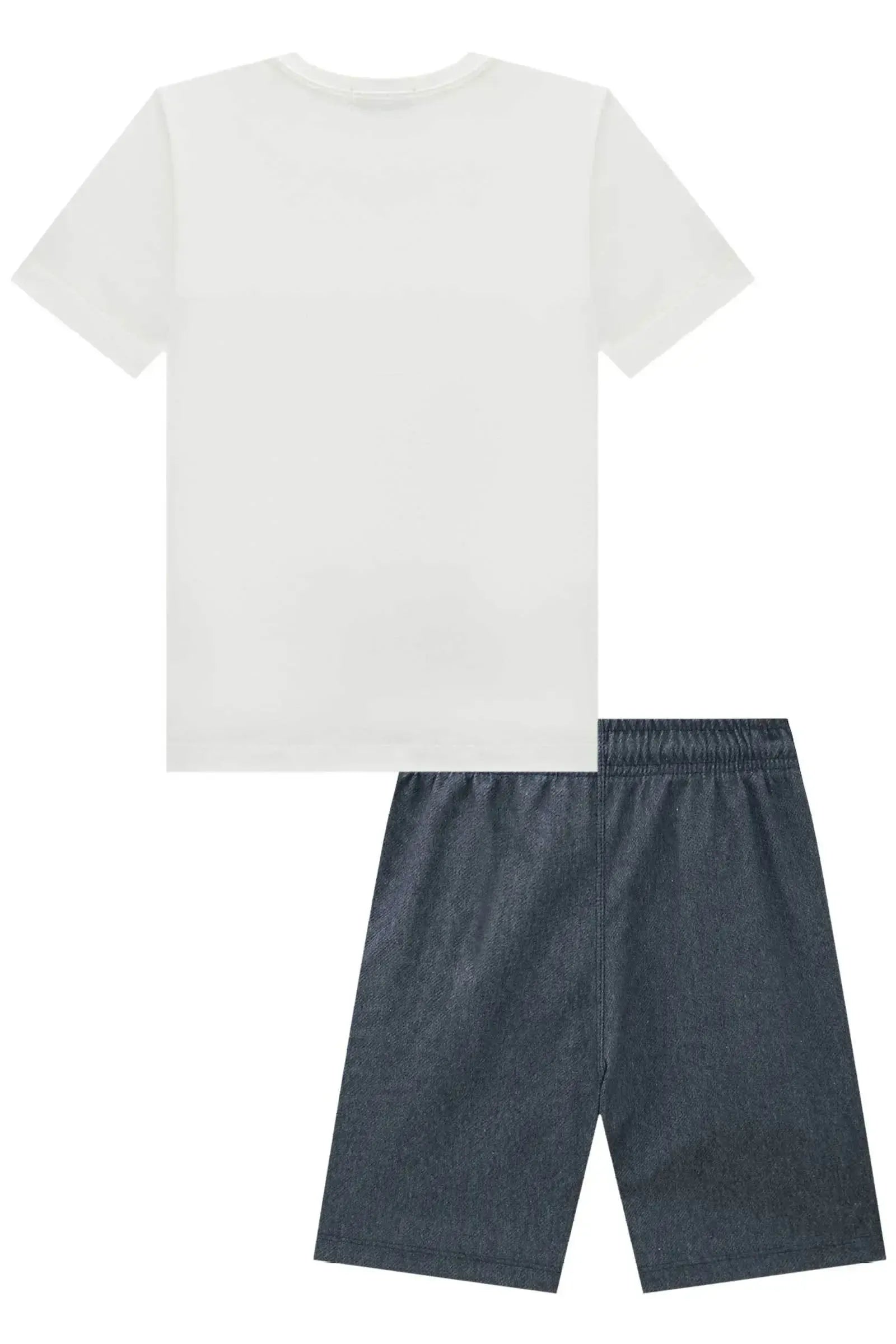 Conjunto de Camiseta em Meia Malha e Bermuda em Cotton Jeans com Elastano 92433 LucBoo Infantil Menino