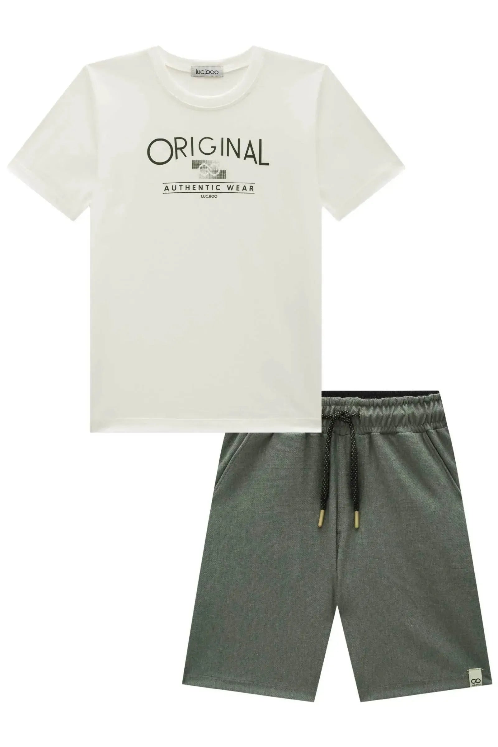 Conjunto de Camiseta em Meia Malha e Bermuda em Cotton Jeans com Elastano 93113 LucBoo Infantil Menino