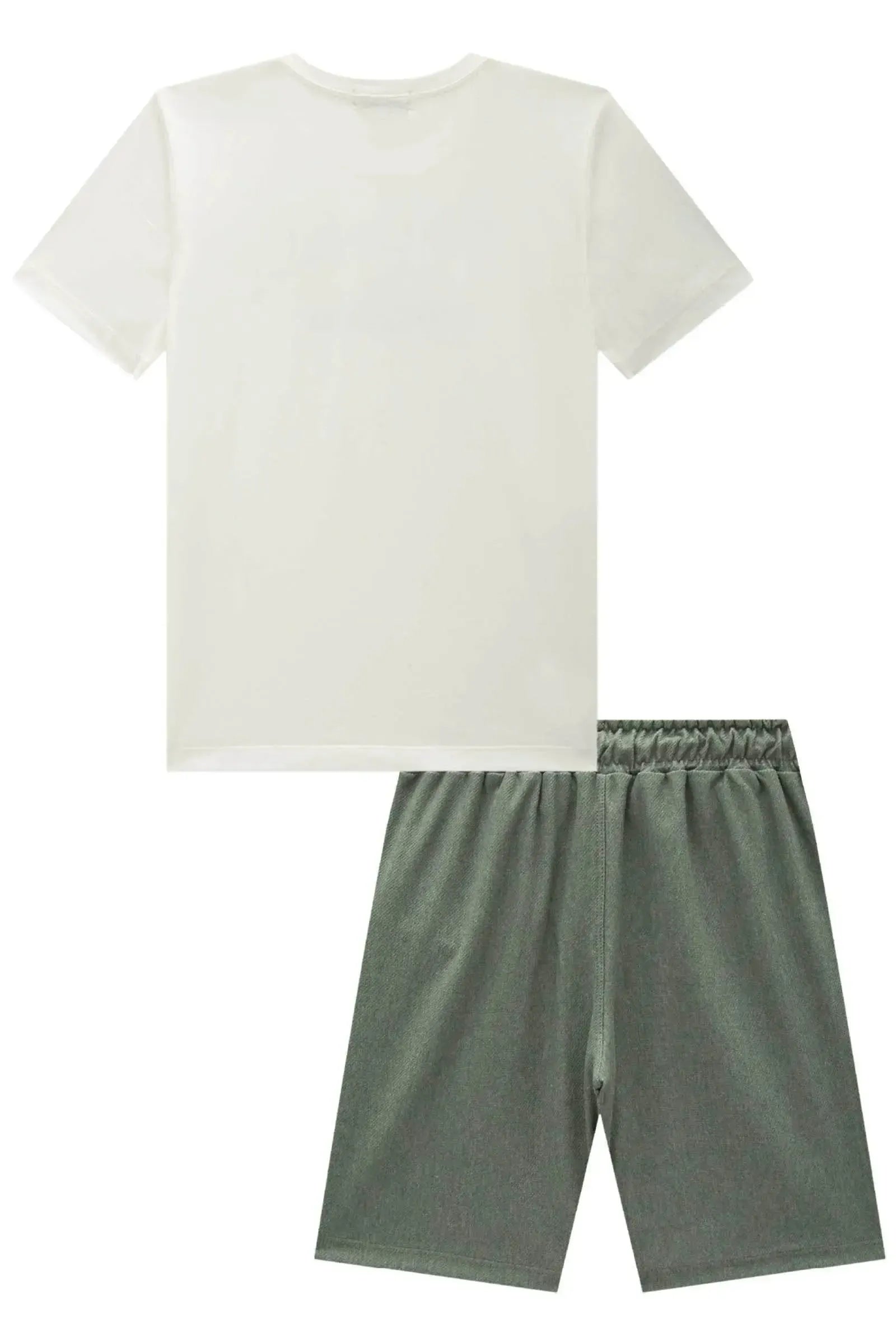 Conjunto de Camiseta em Meia Malha e Bermuda em Cotton Jeans com Elastano 93113 LucBoo Infantil Menino