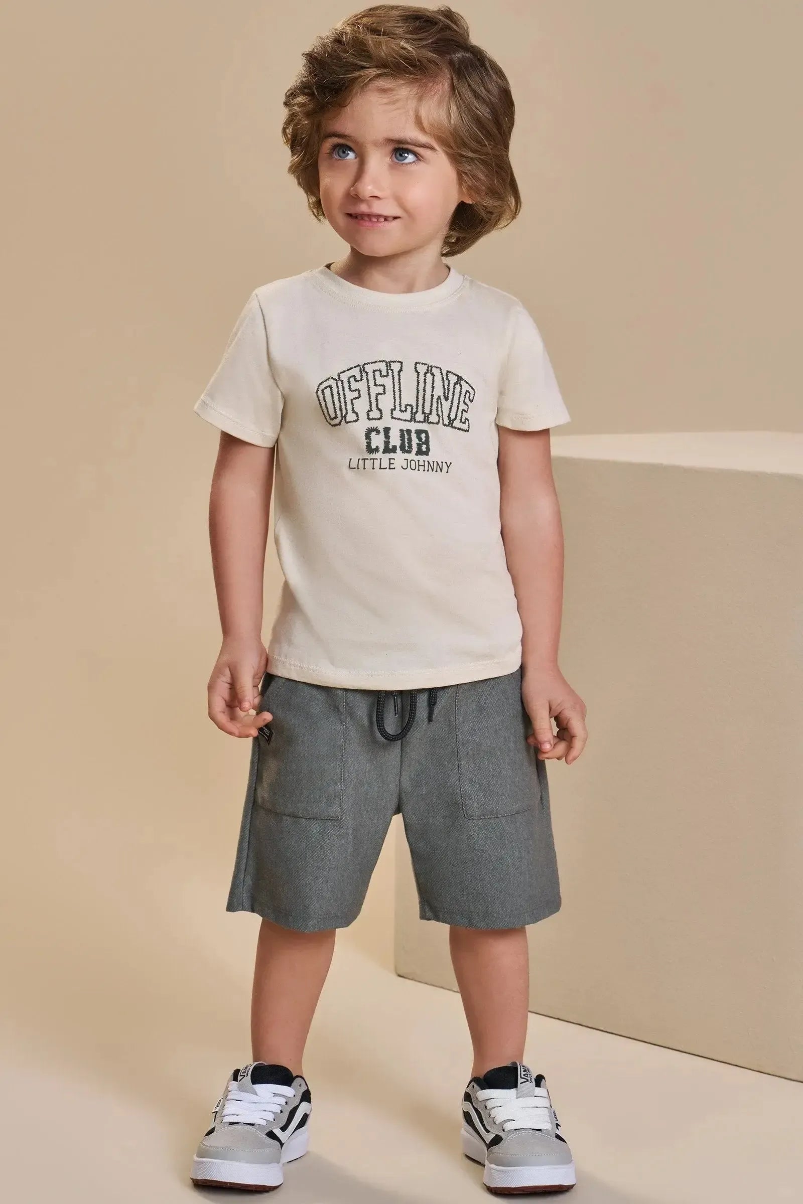 Conjunto de Camiseta em Meia Malha e Bermuda em Cotton Jeans com Elastano 93901 Johnny Fox Bebê Menino