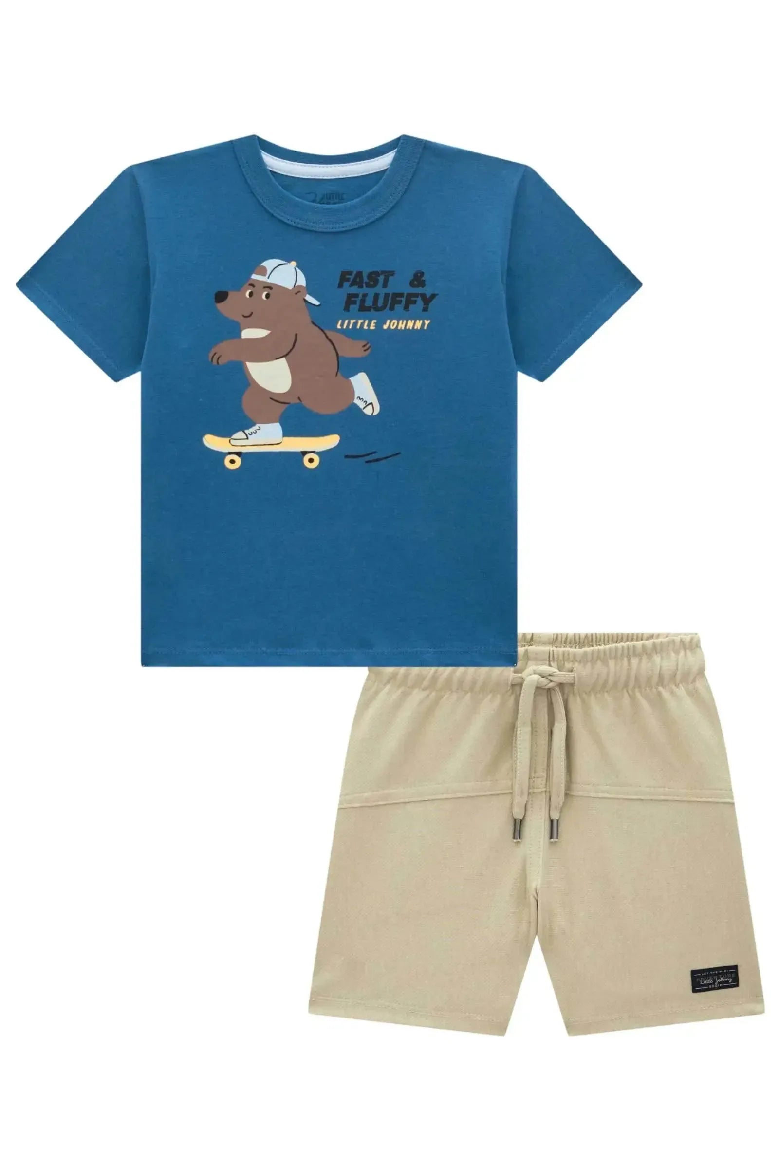 Conjunto de Camiseta em Meia Malha e Bermuda em Cotton Jeans com Elastano 95429 Johnny Fox Teen Menino