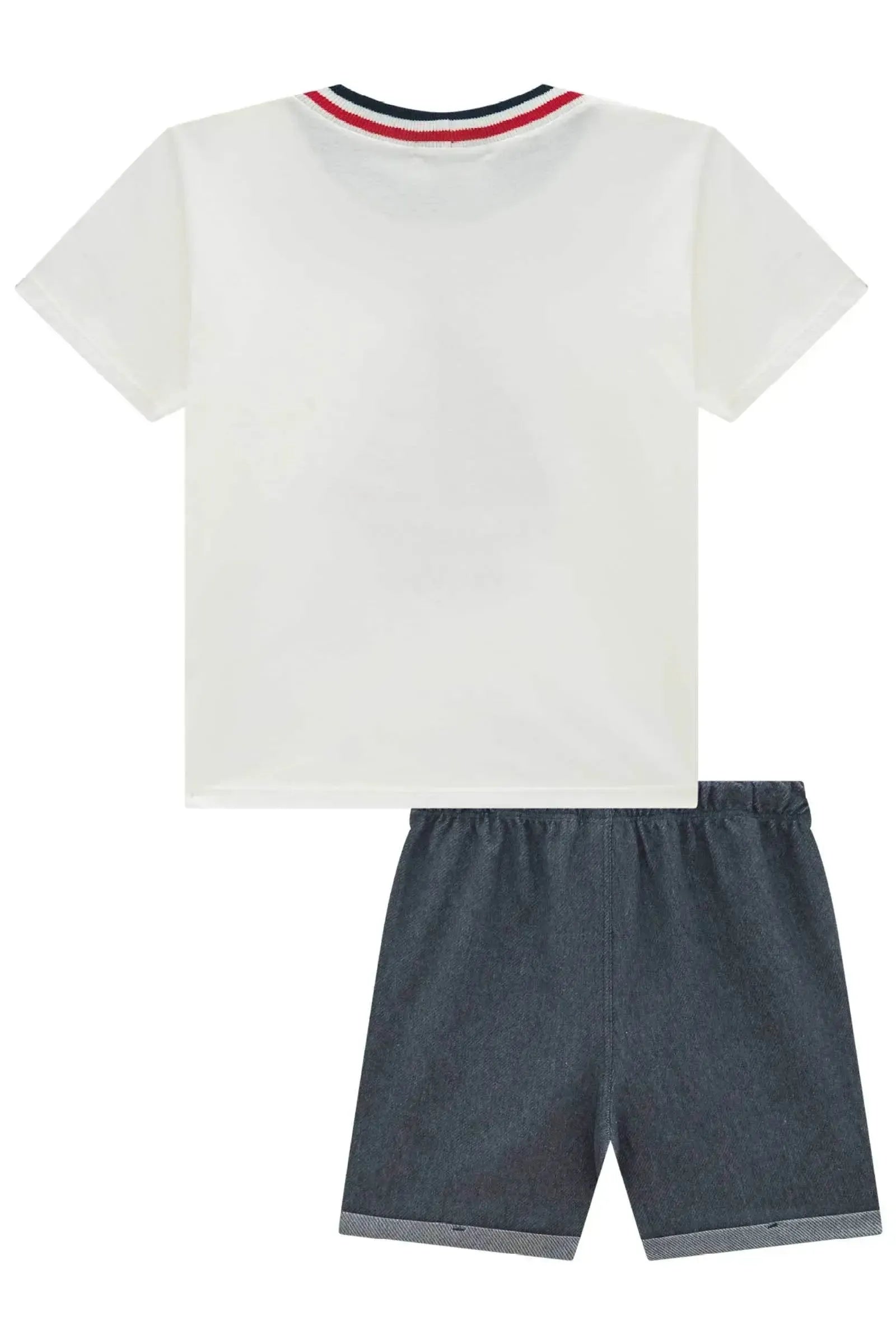 Conjunto de Camiseta em Meia Malha e Bermuda em Cotton Jeans com Elastano 95450 LucBoo Infantil Menino