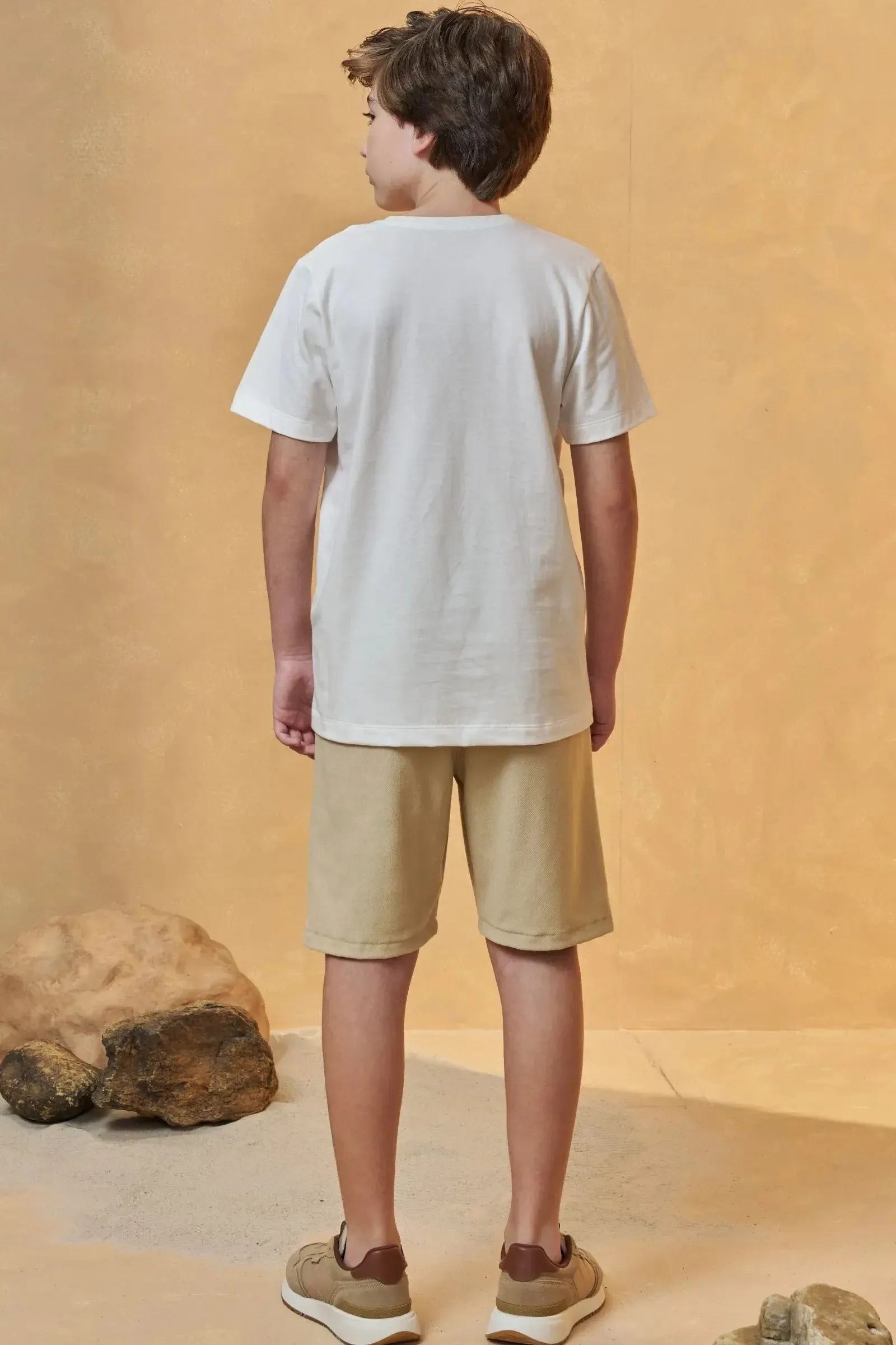 Conjunto de Camiseta em Meia Malha e Bermuda em Cotton Jeans com Elastano 95690 Johnny Fox Teen Menino