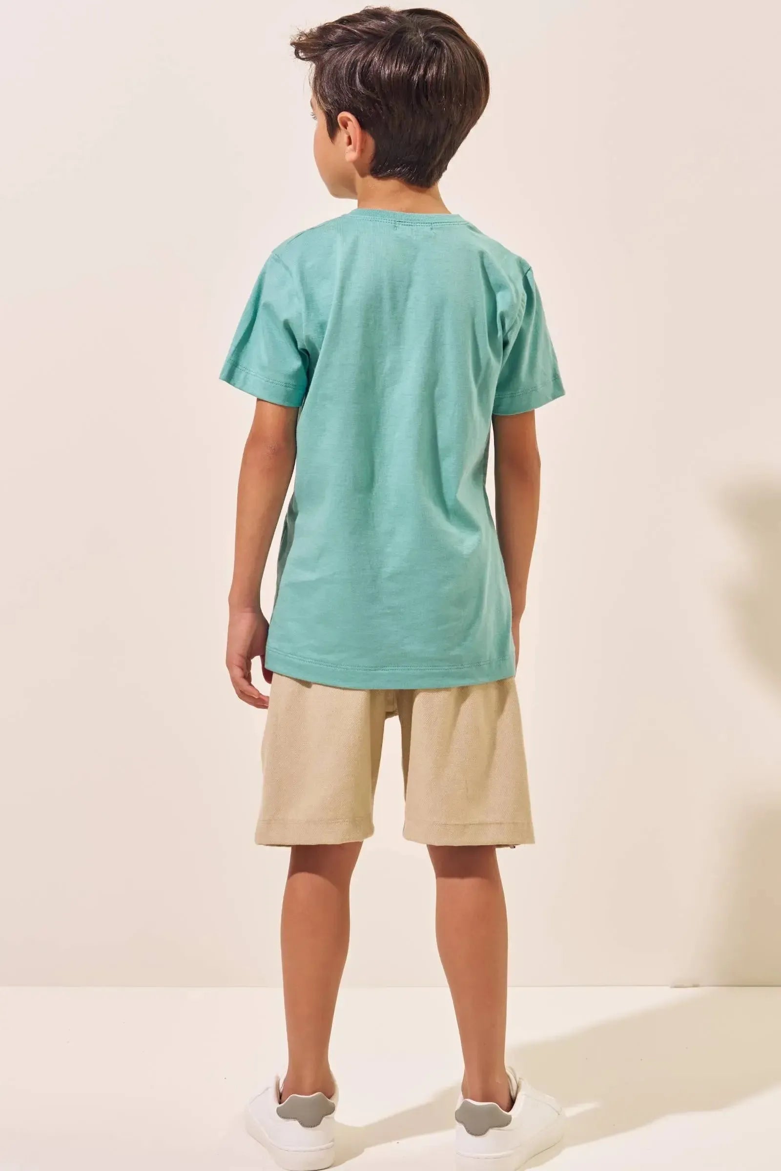 Conjunto de Camiseta em Meia Malha e Bermuda em Cotton Jeans com Elastano 96976 LucBoo Infantil Menino