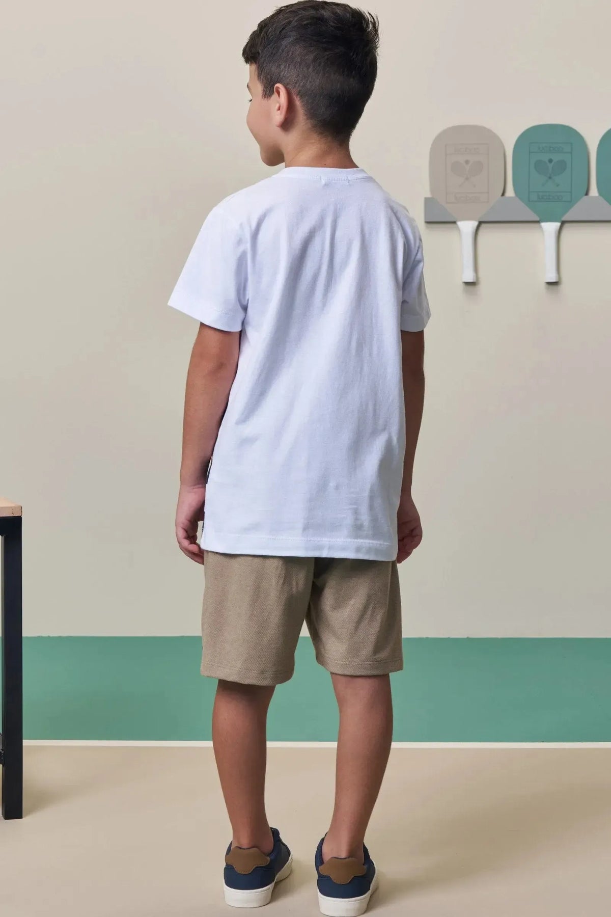 Conjunto de Camiseta em Meia Malha e Bermuda em Cotton Jeans com Elastano 98272 LucBoo Infantil Menino