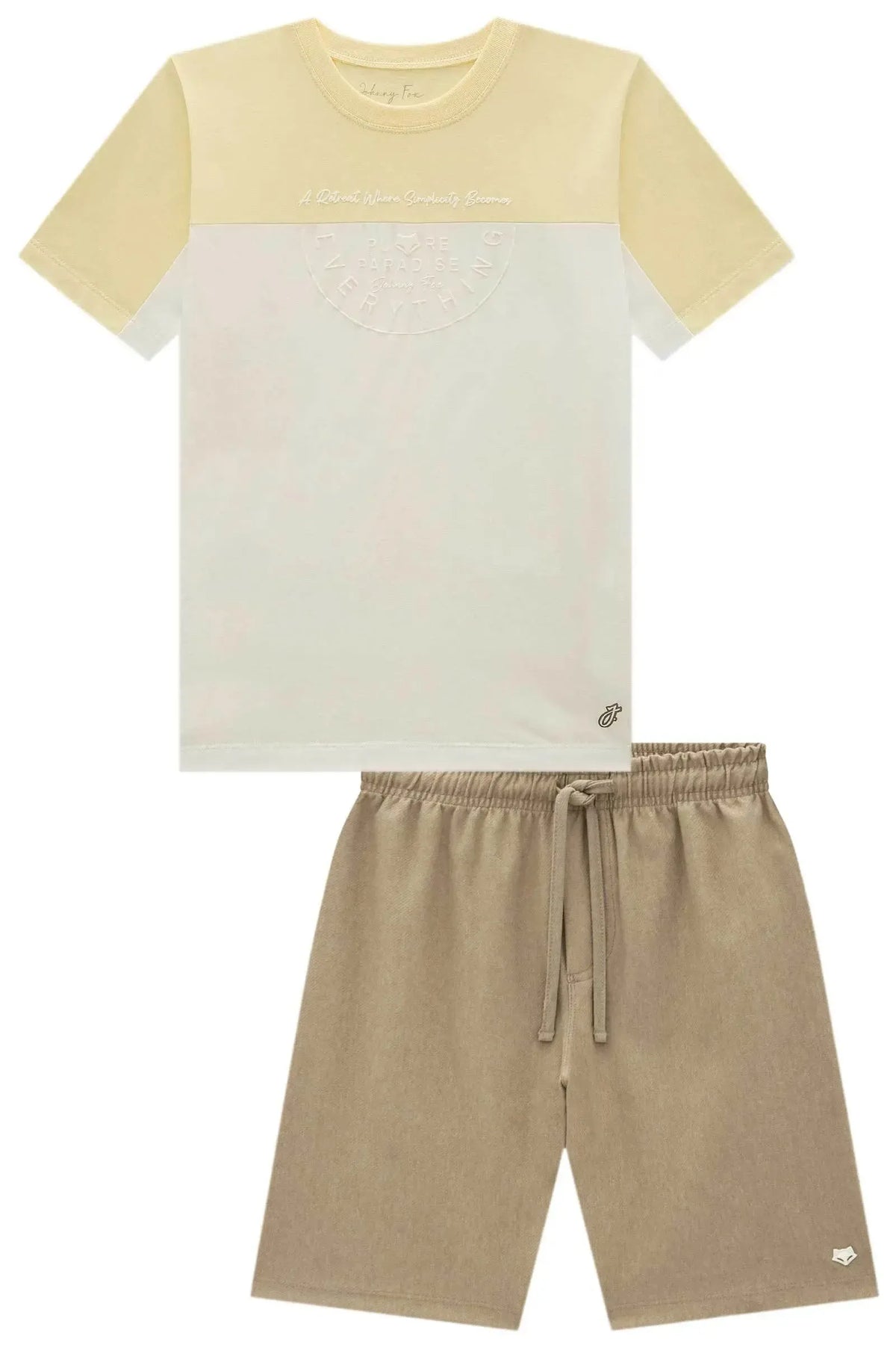 Conjunto de Camiseta em Meia Malha e Bermuda em Cotton Jeans com Elastano 98694 Johnny Fox Teen Menino