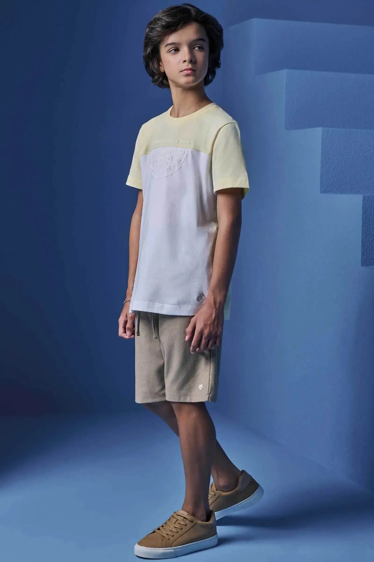Conjunto de Camiseta em Meia Malha e Bermuda em Cotton Jeans com Elastano 98694 Johnny Fox Teen Menino