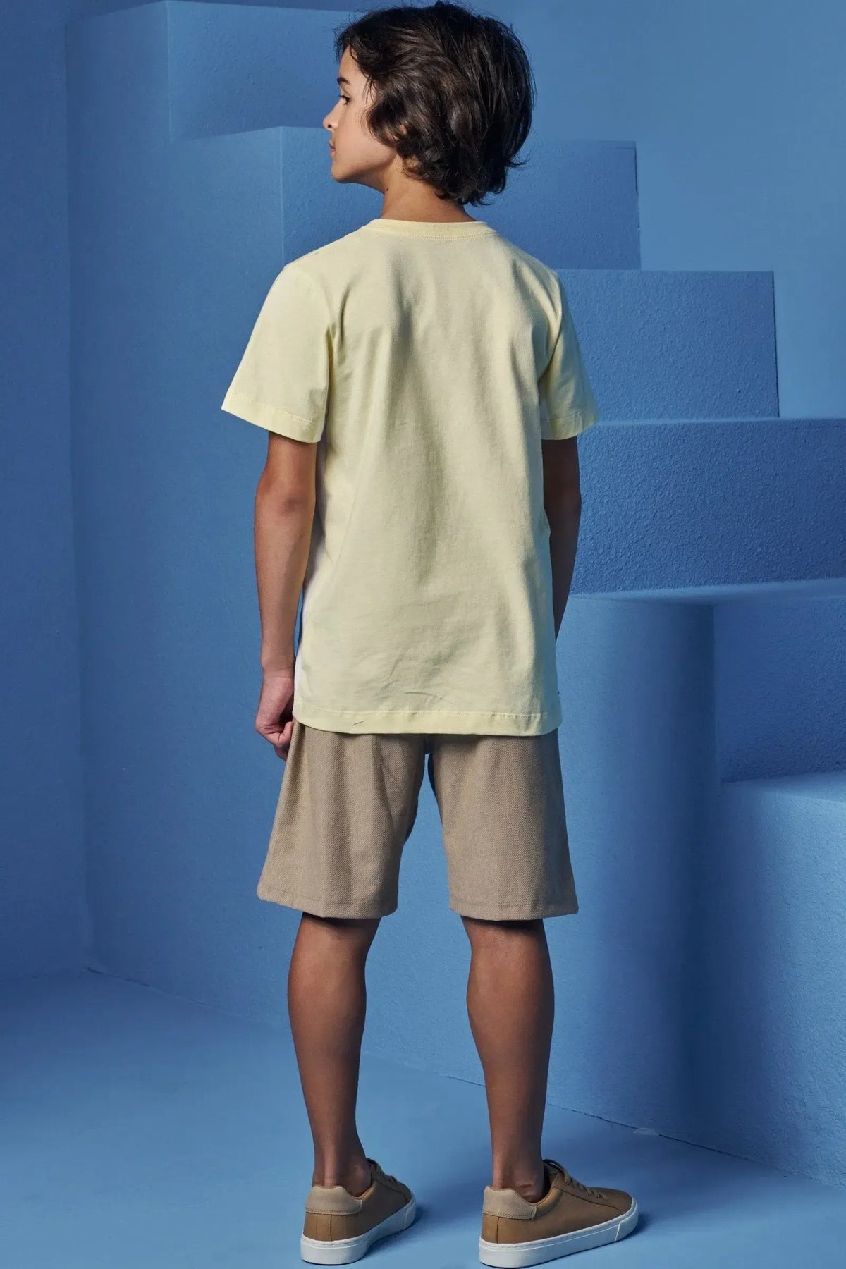 Conjunto de Camiseta em Meia Malha e Bermuda em Cotton Jeans com Elastano 98694 Johnny Fox Teen Menino