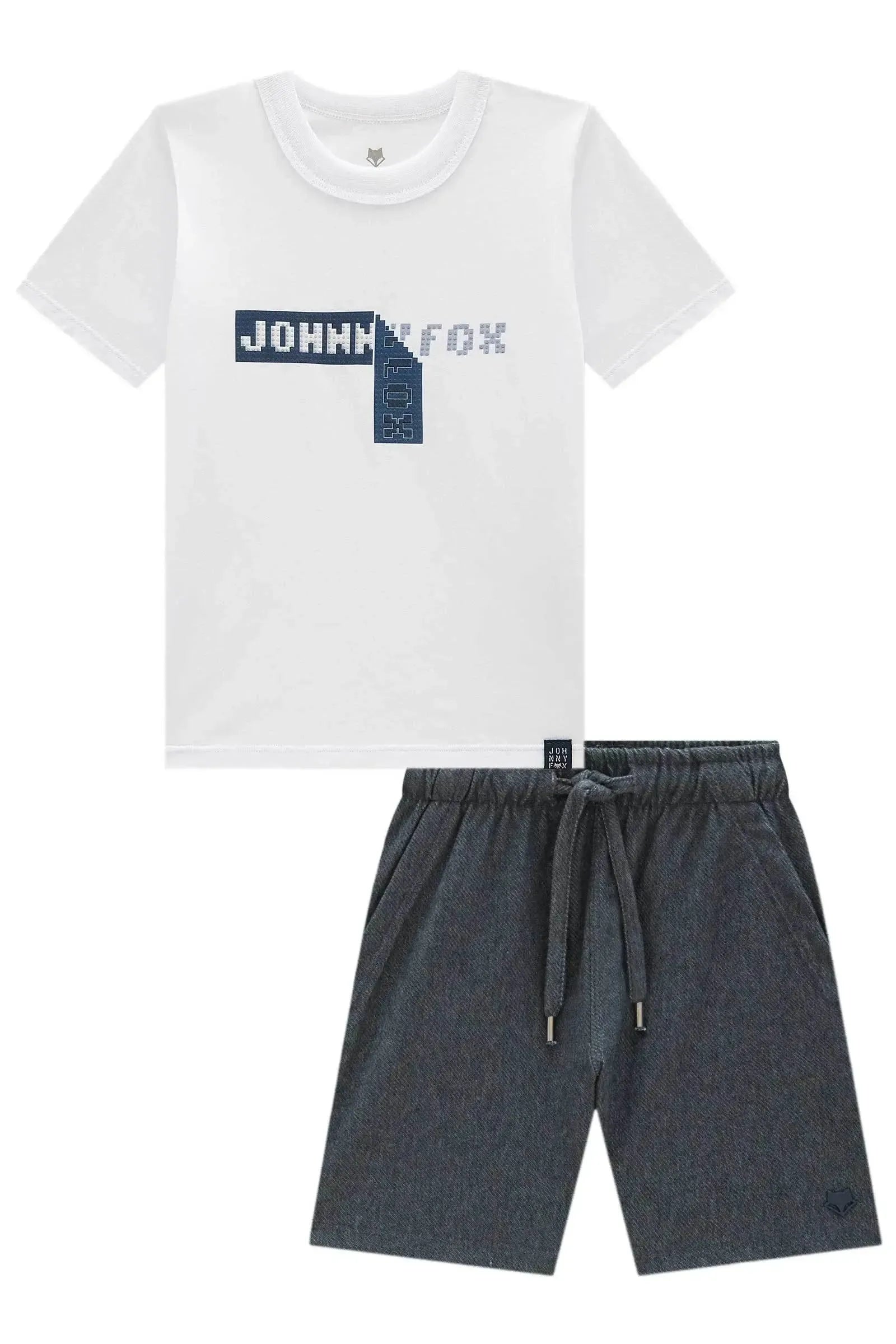 Conjunto de Camiseta em Meia Malha e Bermuda em Cotton Jeans com Elastano 99261 Johnny Fox Teen Menino