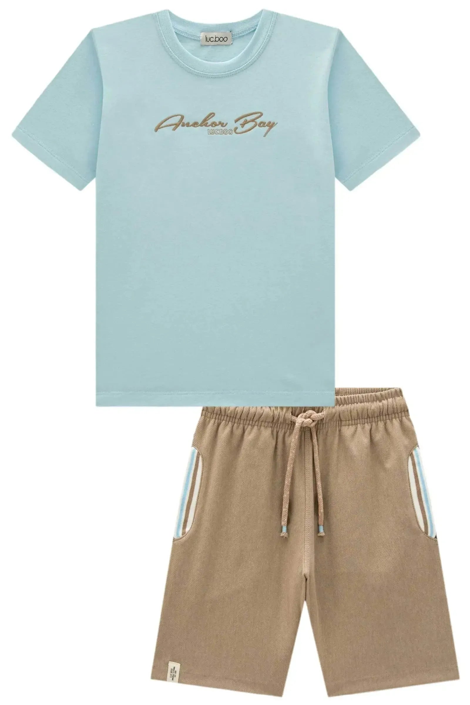 Conjunto de Camiseta em Meia Malha e Bermuda em Cotton Jeans com Elastano 99420 LucBoo Infantil Menino