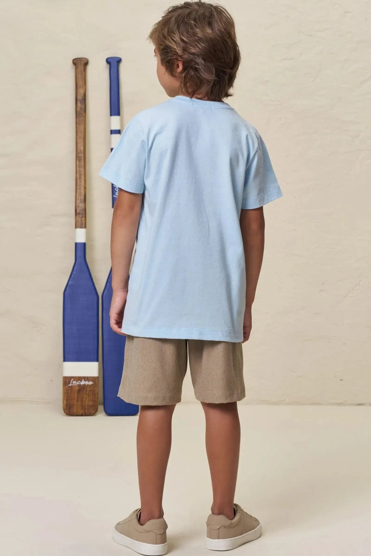 Conjunto de Camiseta em Meia Malha e Bermuda em Cotton Jeans com Elastano 99420 LucBoo Infantil Menino