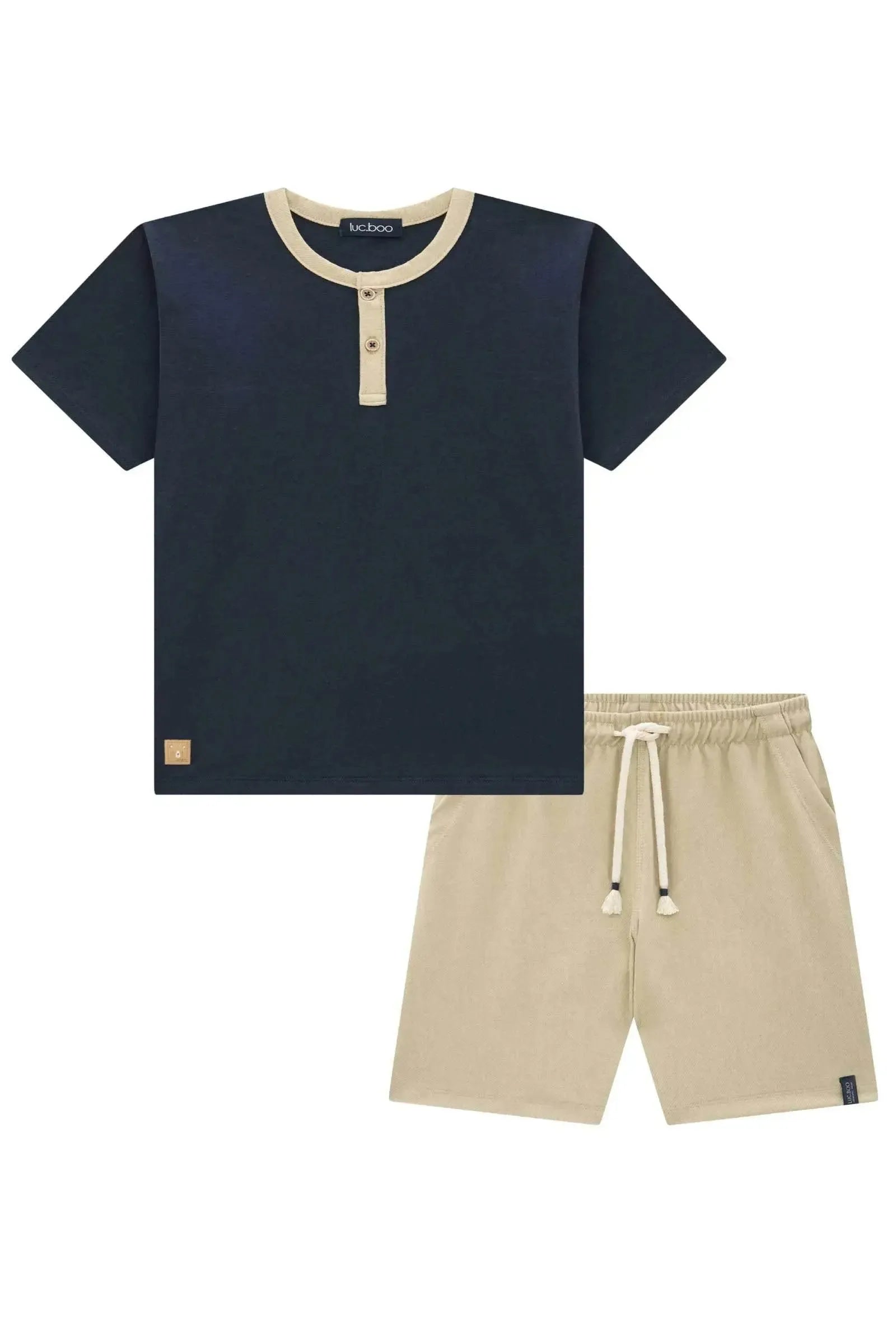 Conjunto de Camiseta em Meia Malha e Bermuda em Cottton Jeans com Elastano 97189 LucBoo Infantil Menino