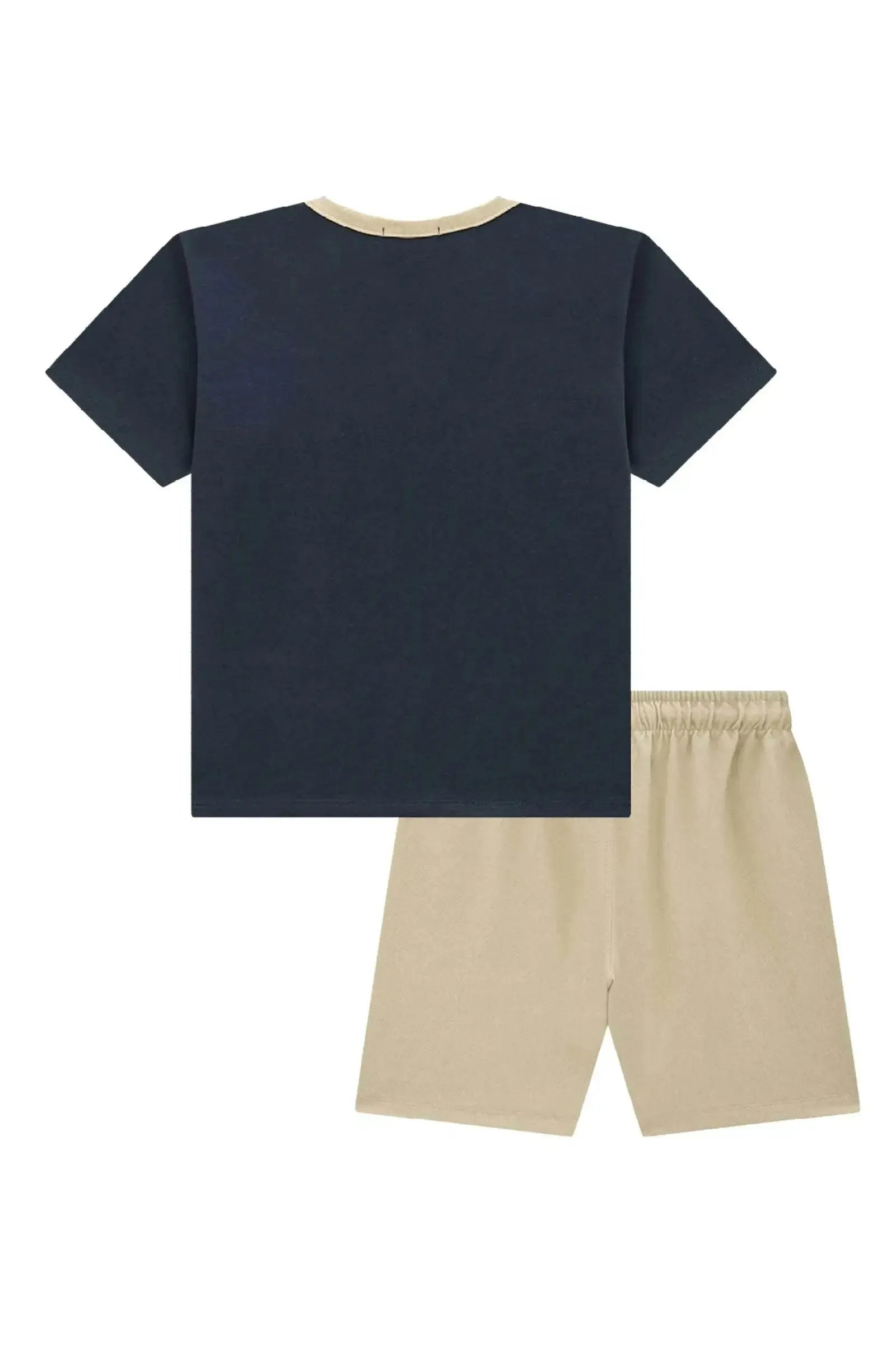 Conjunto de Camiseta em Meia Malha e Bermuda em Cottton Jeans com Elastano 97189 LucBoo Infantil Menino