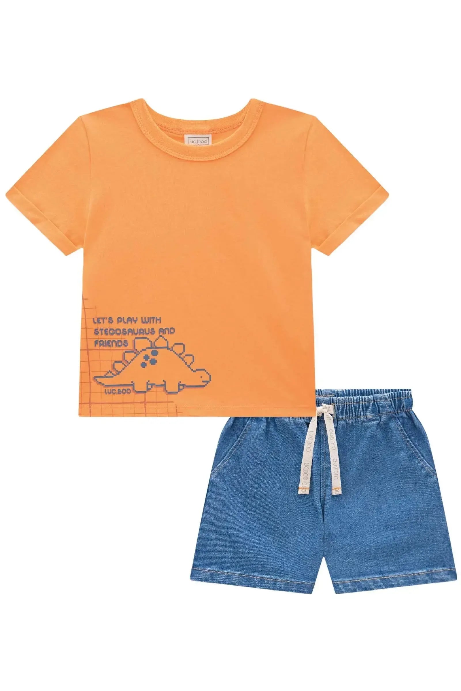 Conjunto de Camiseta em Meia Malha e Bermuda em Jeans Guga com Elastano 84200 LucBoo Bebê Menino