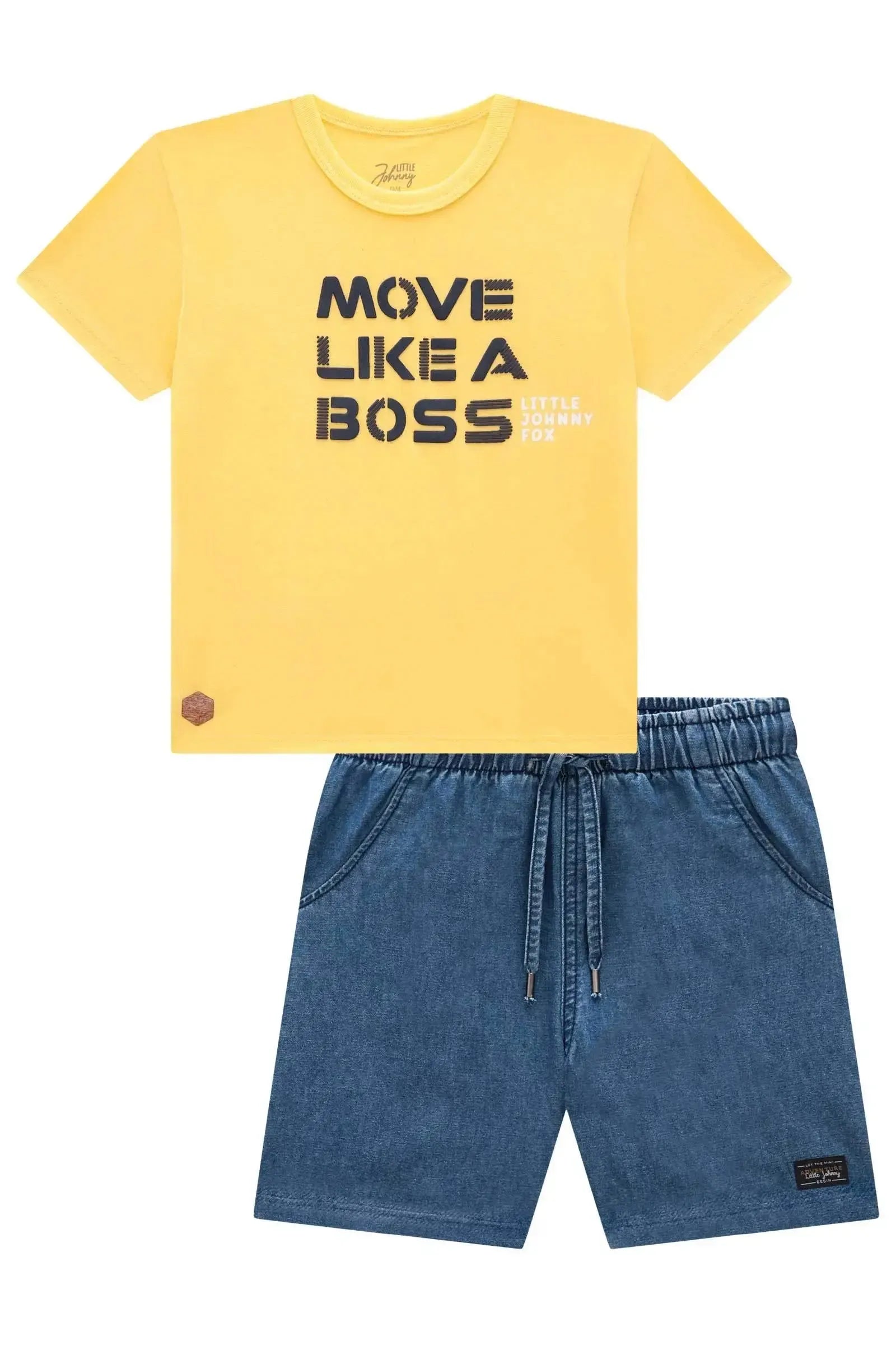 Conjunto de Camiseta em Meia Malha e Bermuda em Jeans Teca com Elastano 95439 Johnny Fox Teen Menino