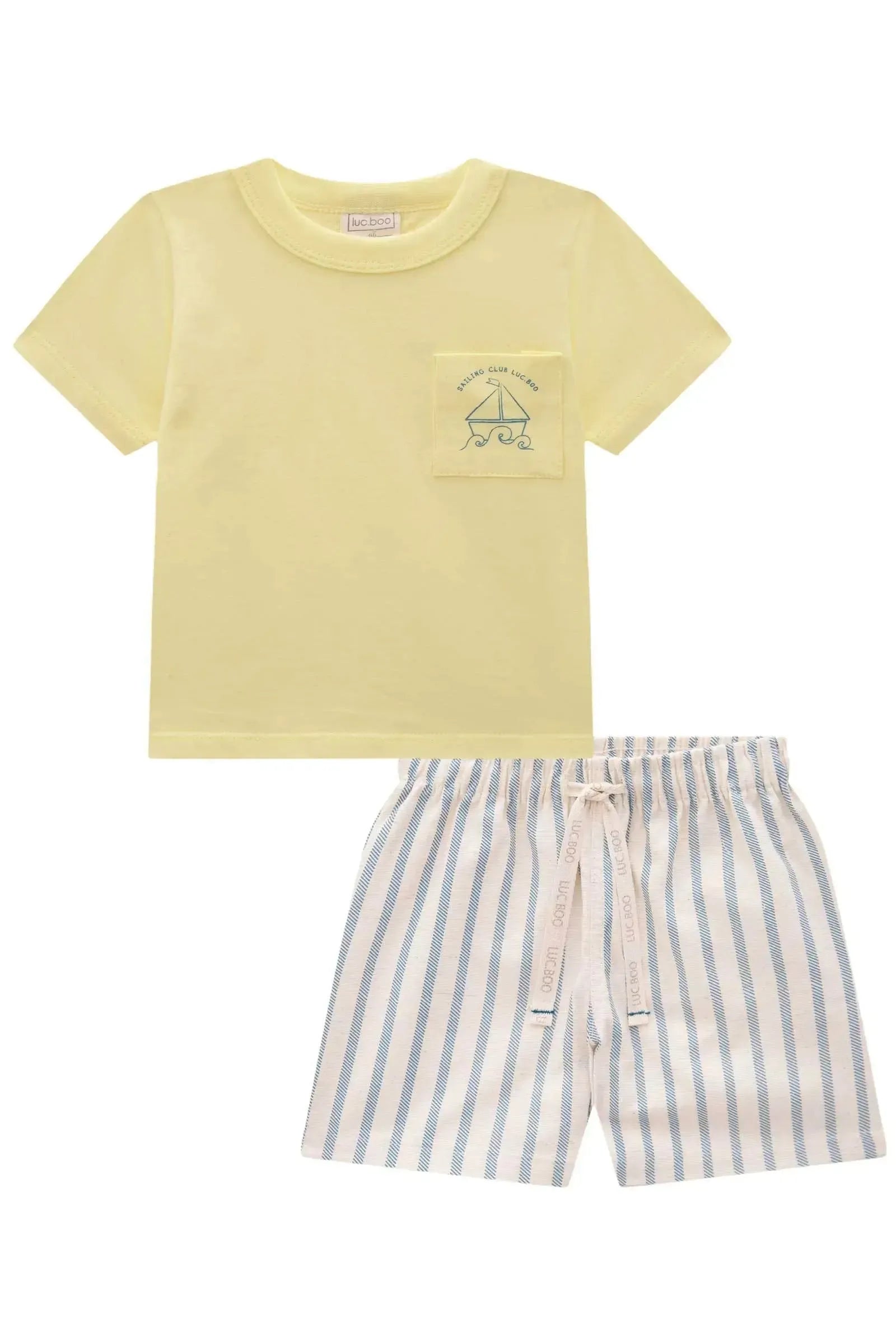 Conjunto de Camiseta em Meia Malha e Bermuda em Linho Santorine 82915 LucBoo Bebê Menino
