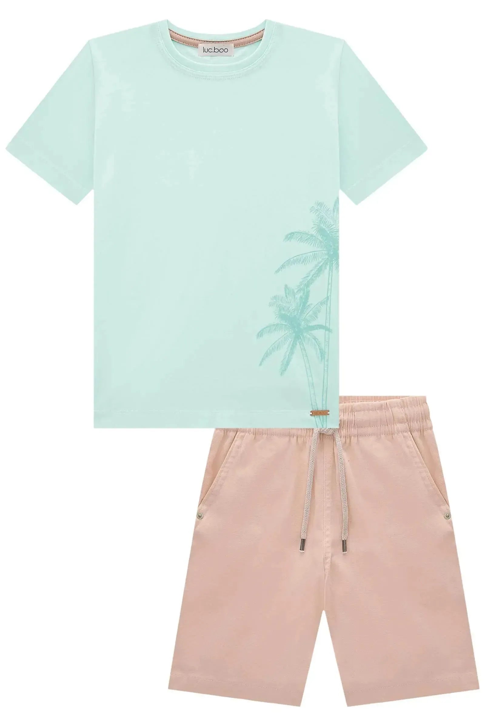 Conjunto de Camiseta em Meia Malha e Bermuda em Linho Santorine com Elastano 83154 LucBoo Infantil Menino