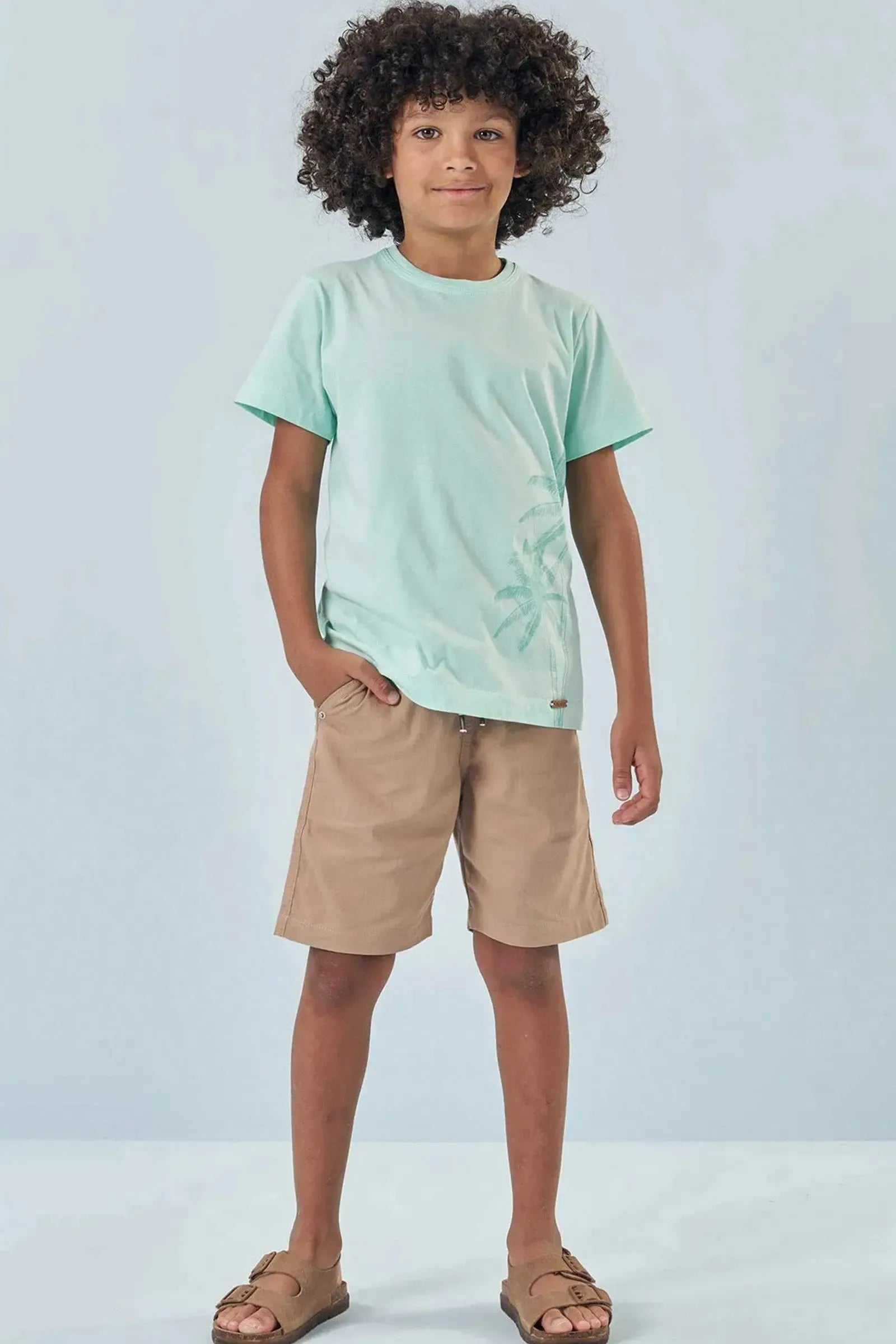 Conjunto de Camiseta em Meia Malha e Bermuda em Linho Santorine com Elastano 83154 LucBoo Infantil Menino