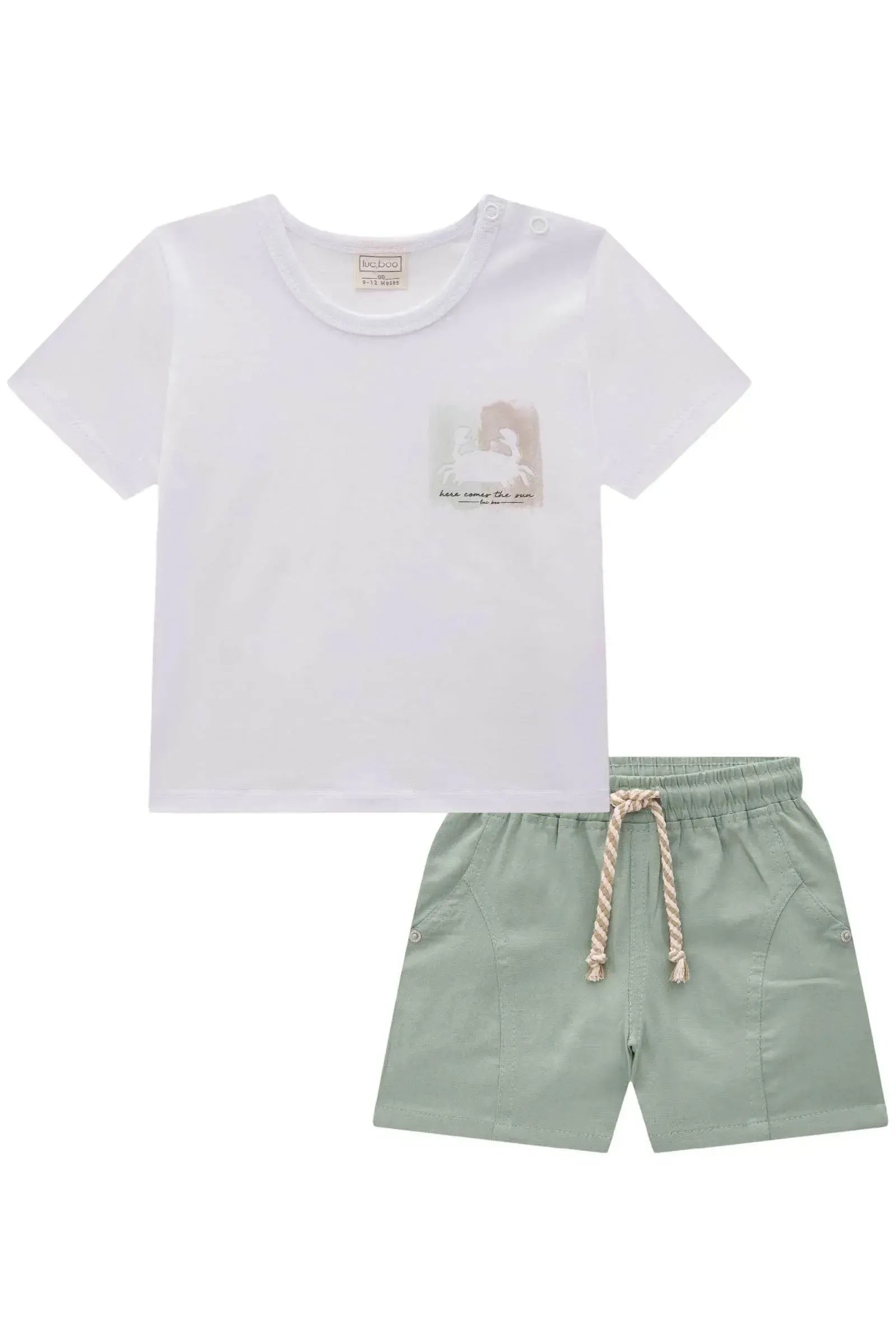 Conjunto de Camiseta em Meia Malha e Bermuda em Linho Santorine com Elastano 83392 LucBoo Bebê Menino
