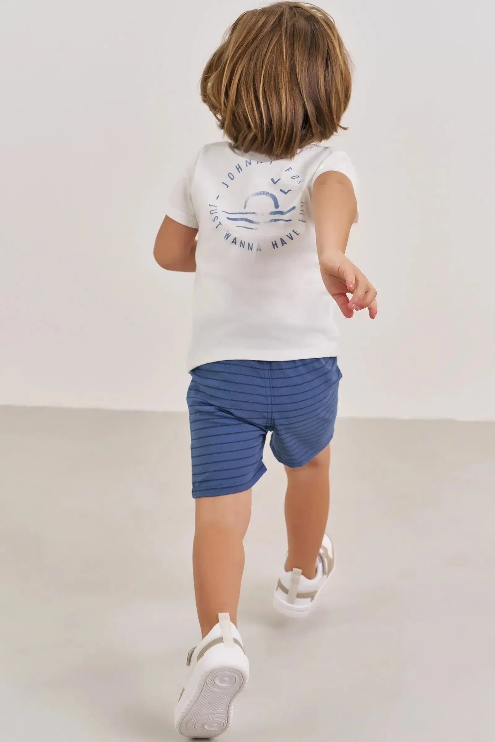 Conjunto de Camiseta em Meia Malha e Bermuda em Linho Santorine com Elastano 88784 Johnny Fox Bebê Menino