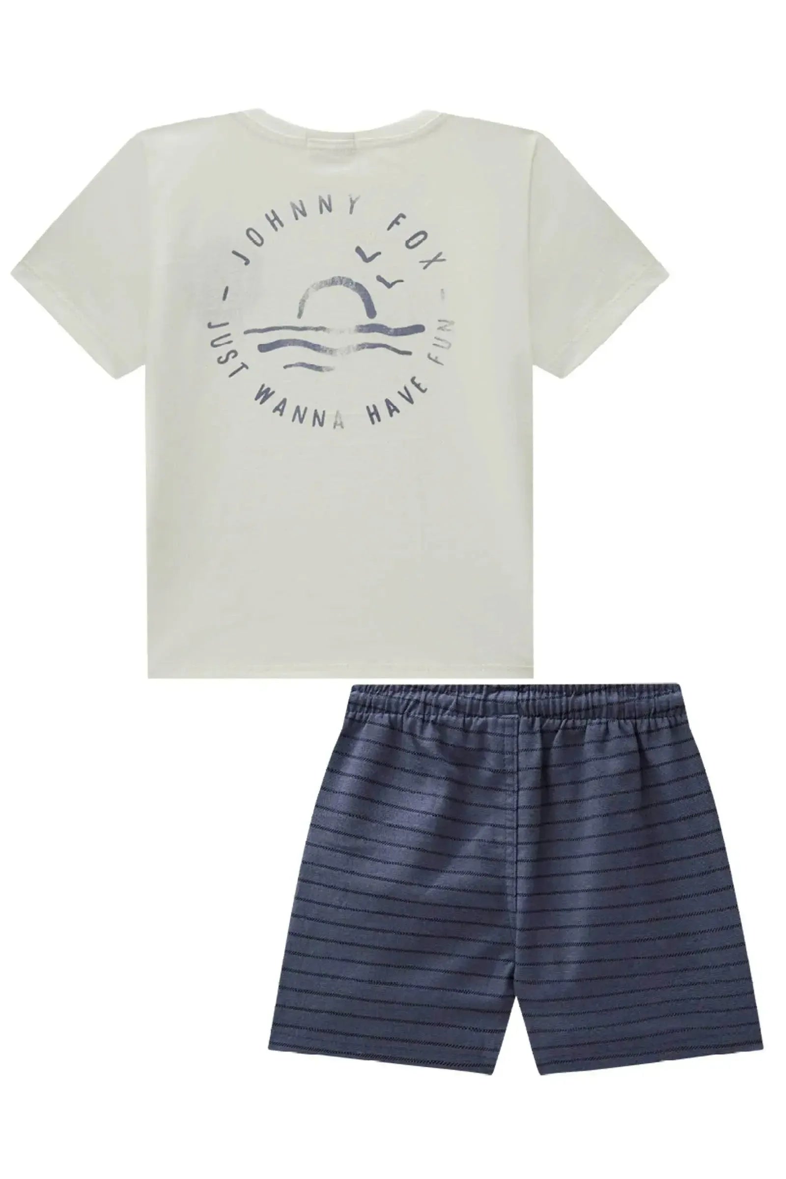 Conjunto de Camiseta em Meia Malha e Bermuda em Linho Santorine com Elastano 88784 Johnny Fox Bebê Menino