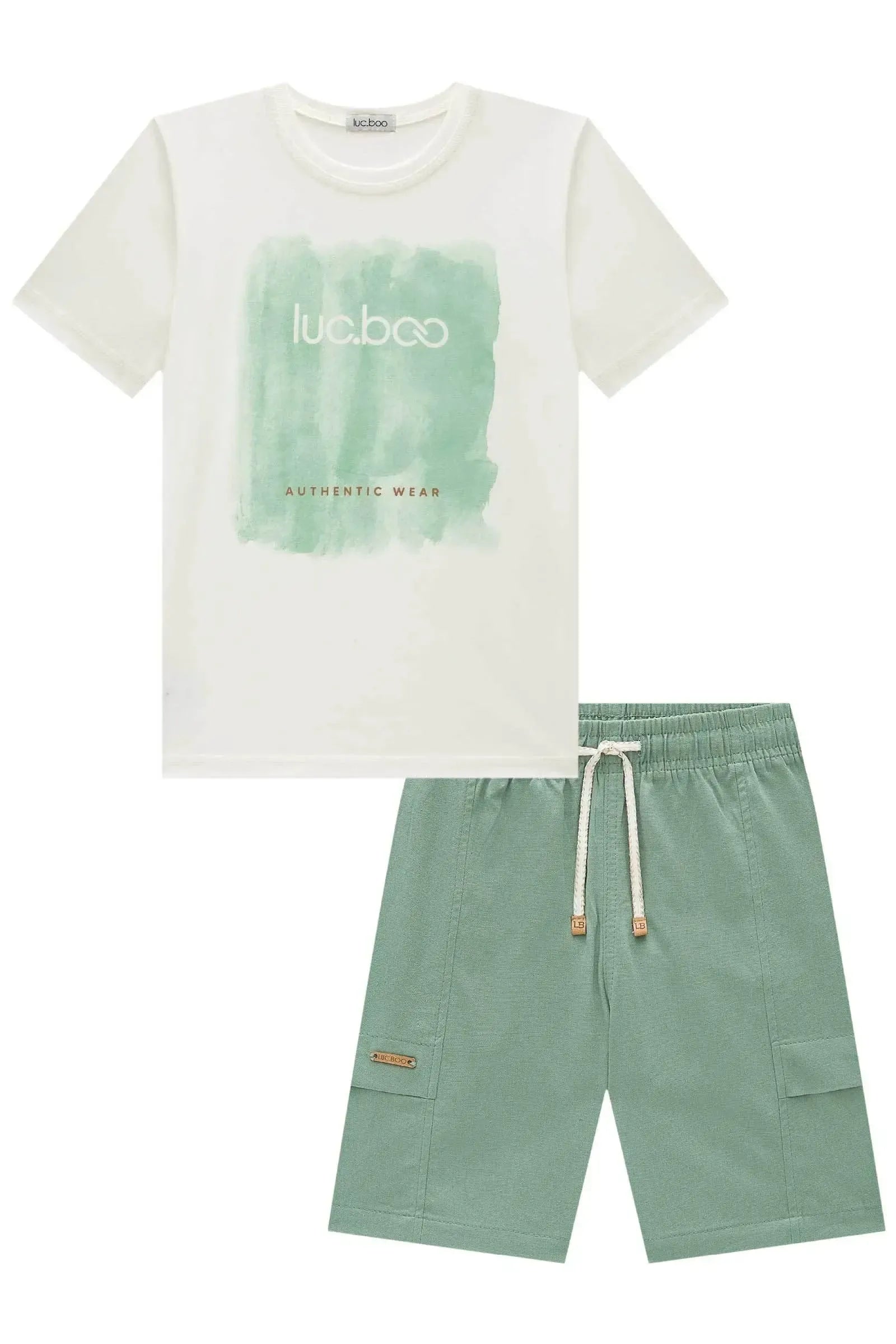 Conjunto de Camiseta em Meia Malha e Bermuda em Linho Santorine com Elastano 92400 LucBoo Infantil Menino