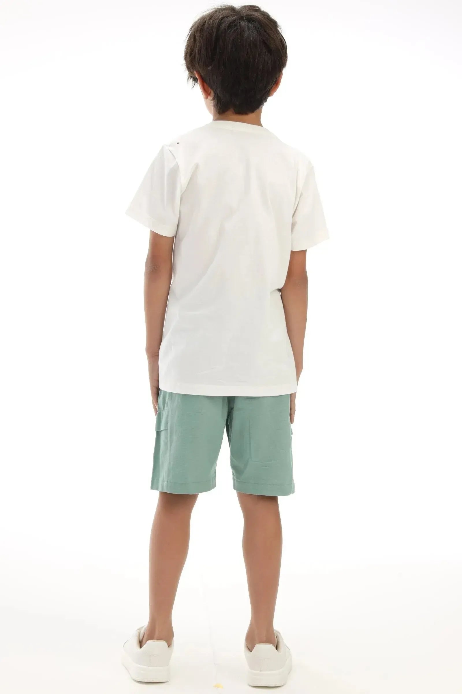 Conjunto de Camiseta em Meia Malha e Bermuda em Linho Santorine com Elastano 92400 LucBoo Infantil Menino