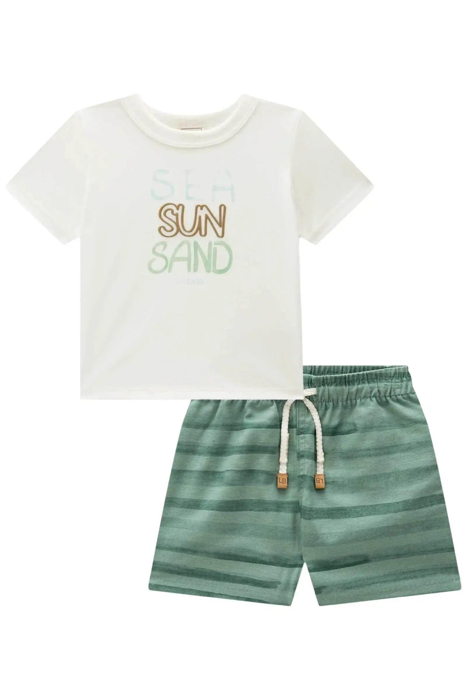 Conjunto de Camiseta em Meia Malha e Bermuda em Linho Santorine com Elastano 92885 LucBoo Bebê Menino